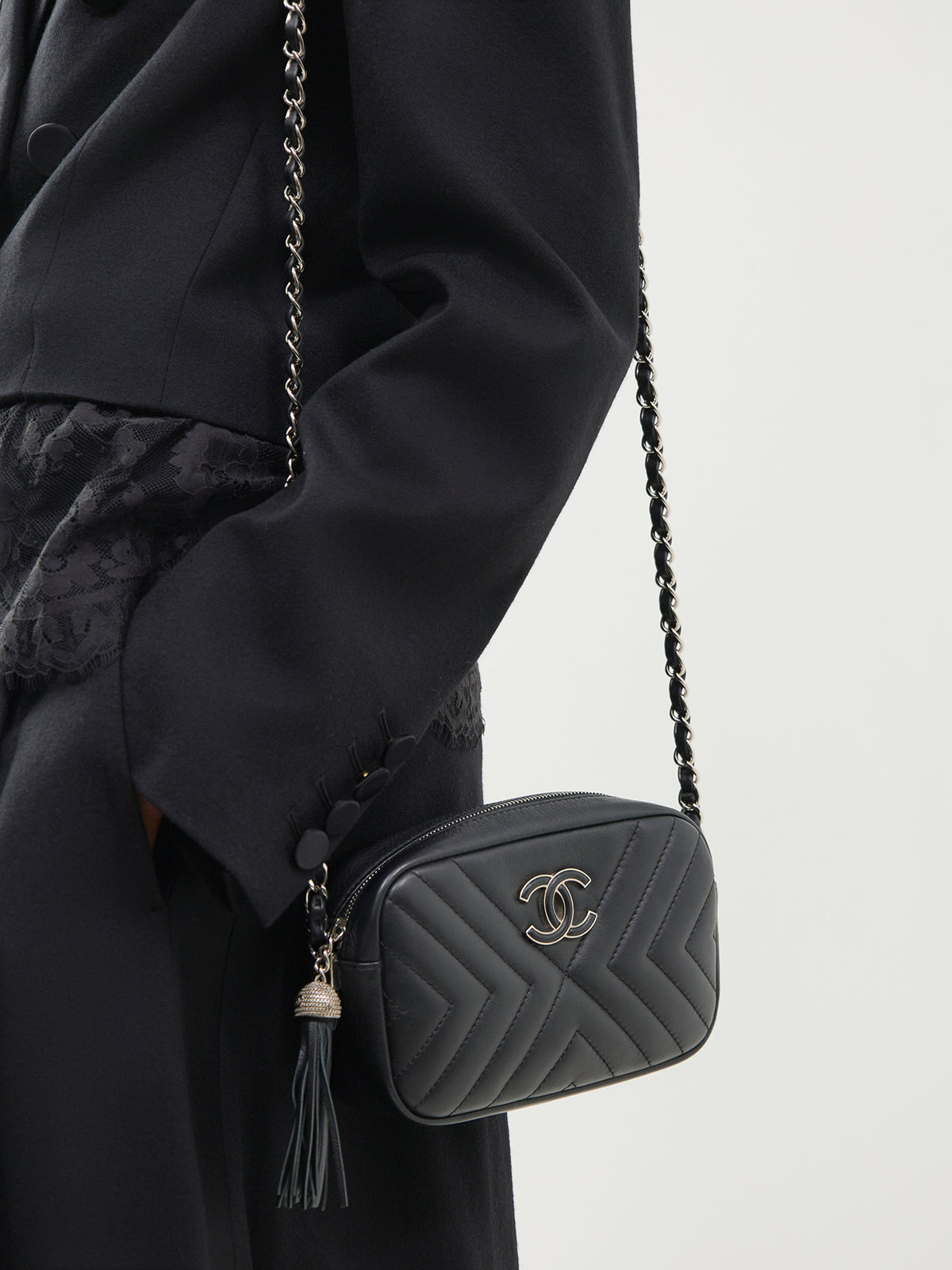 Coach Calfskin Leather Camera Crossbody Bag - Black