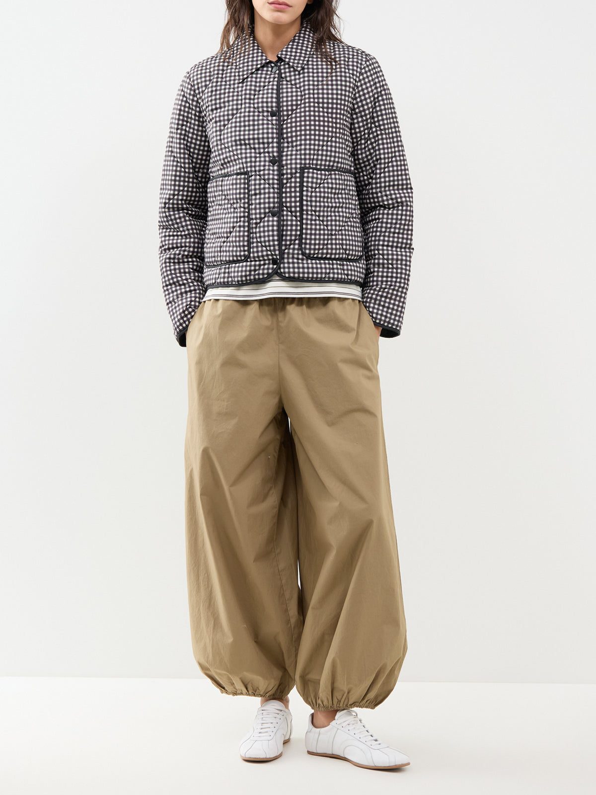 Dottie Check Quilted Jacket – Black & Cream