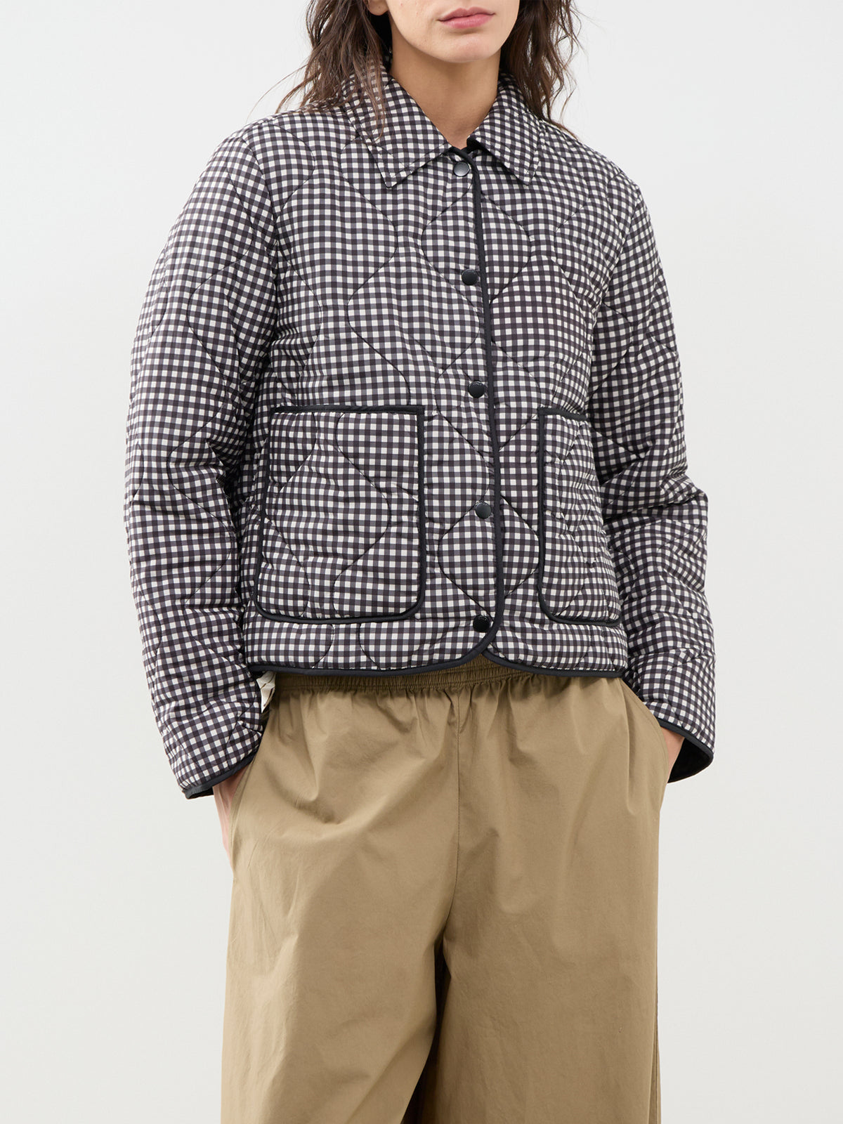 Dottie Check Quilted Jacket – Black & Cream