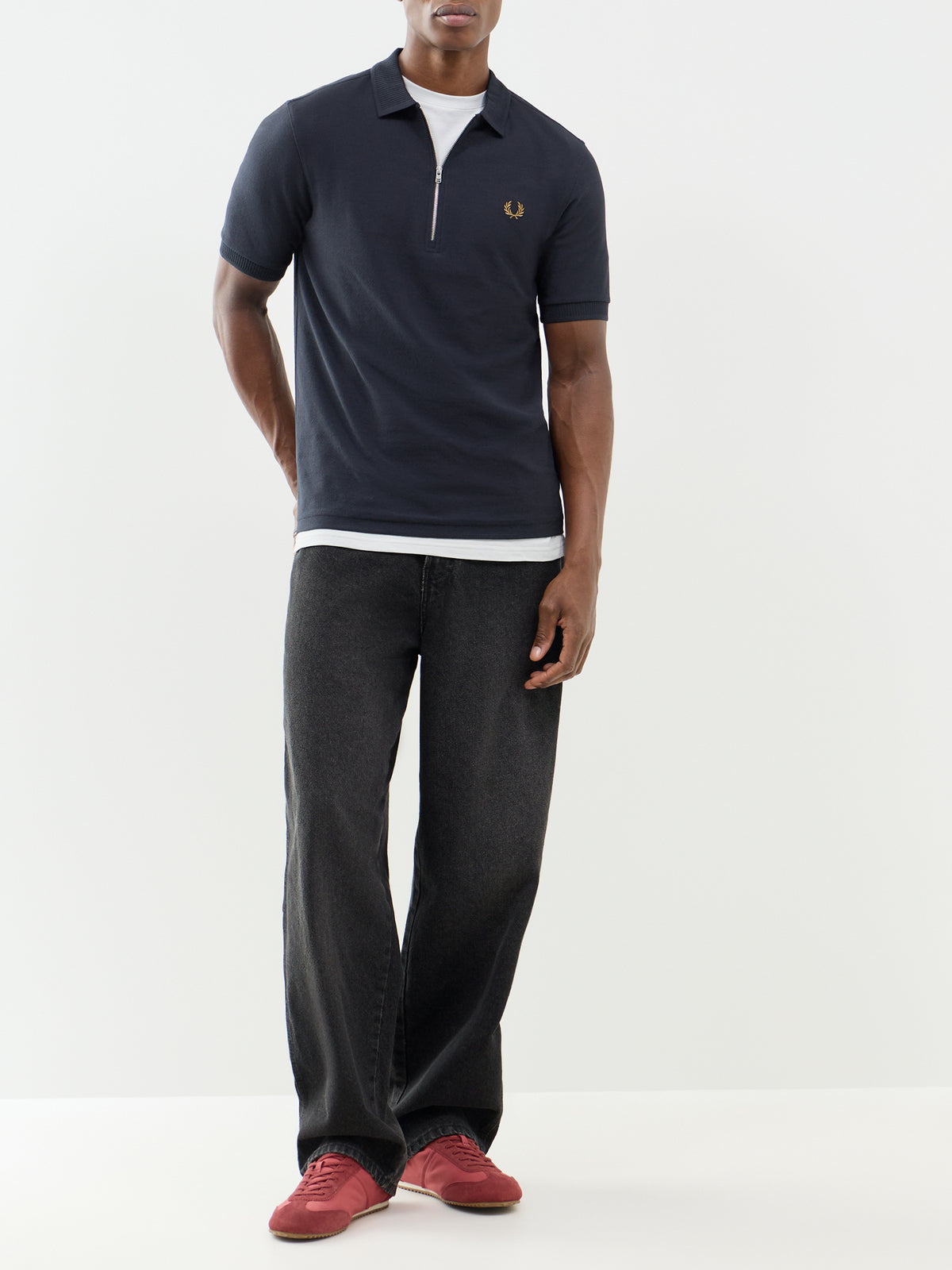 Crepe Piqué Zip Cotton Polo Shirt