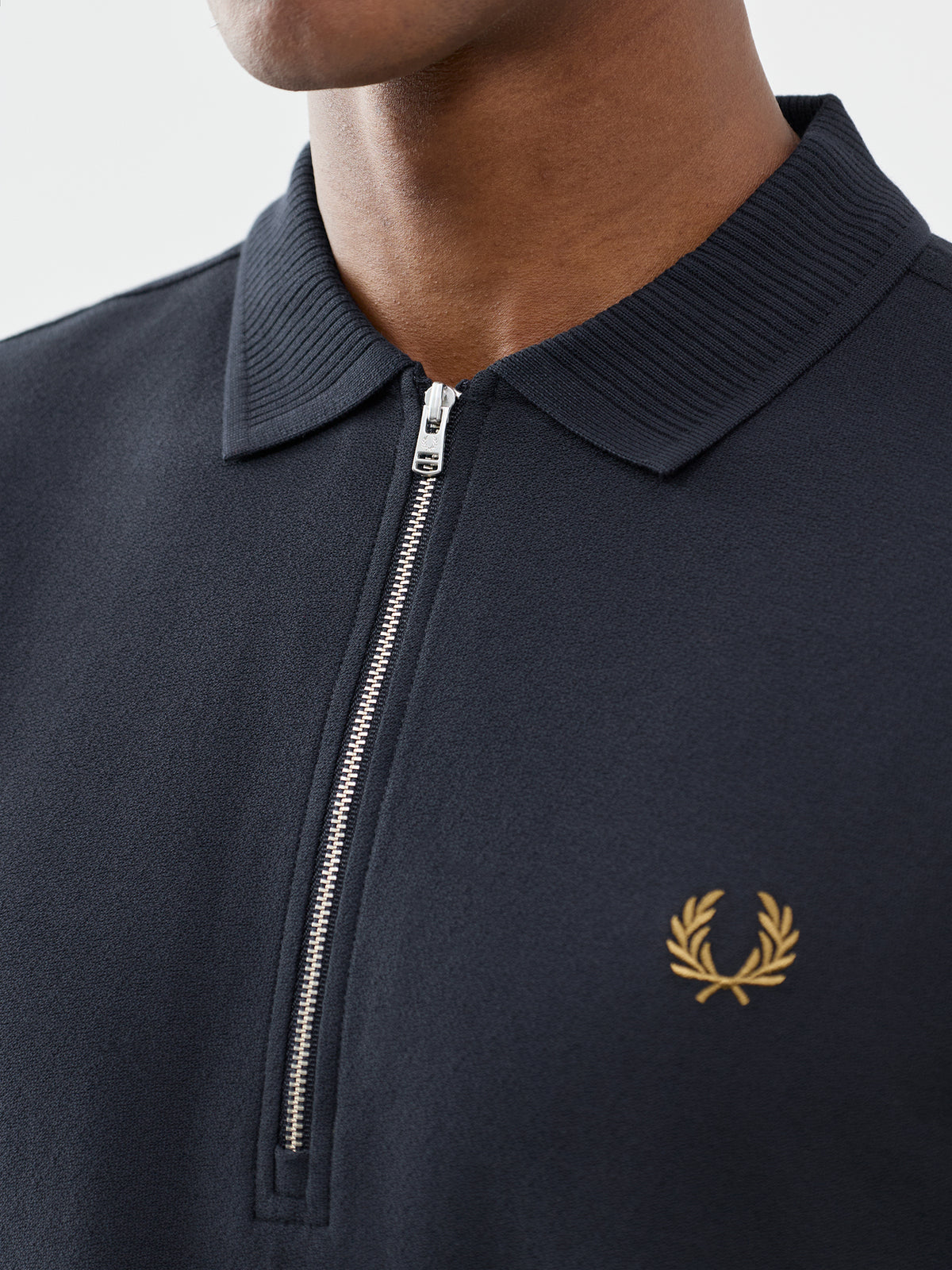 Crepe Piqué Zip Cotton Polo Shirt