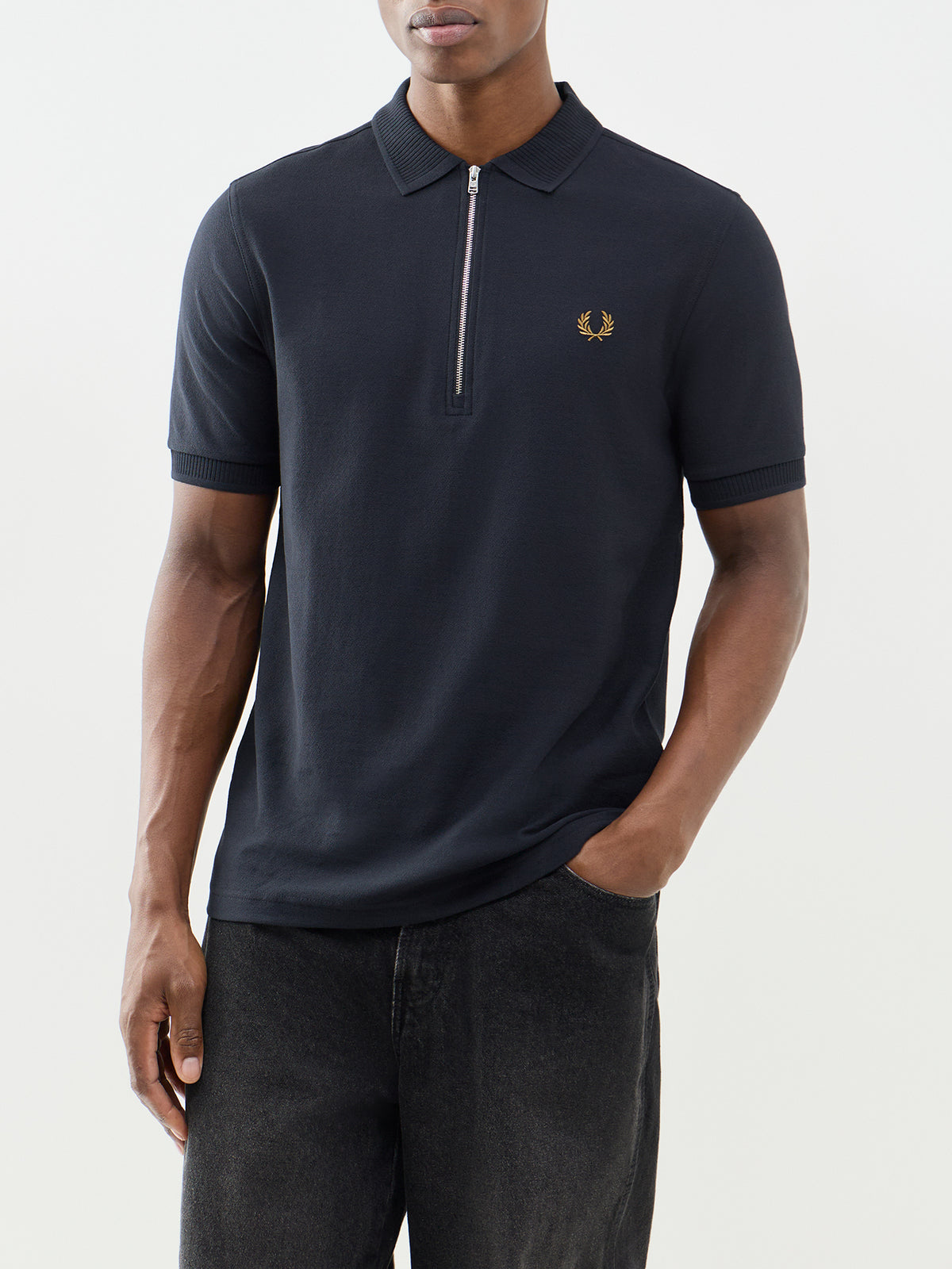 Crepe Piqué Zip Cotton Polo Shirt