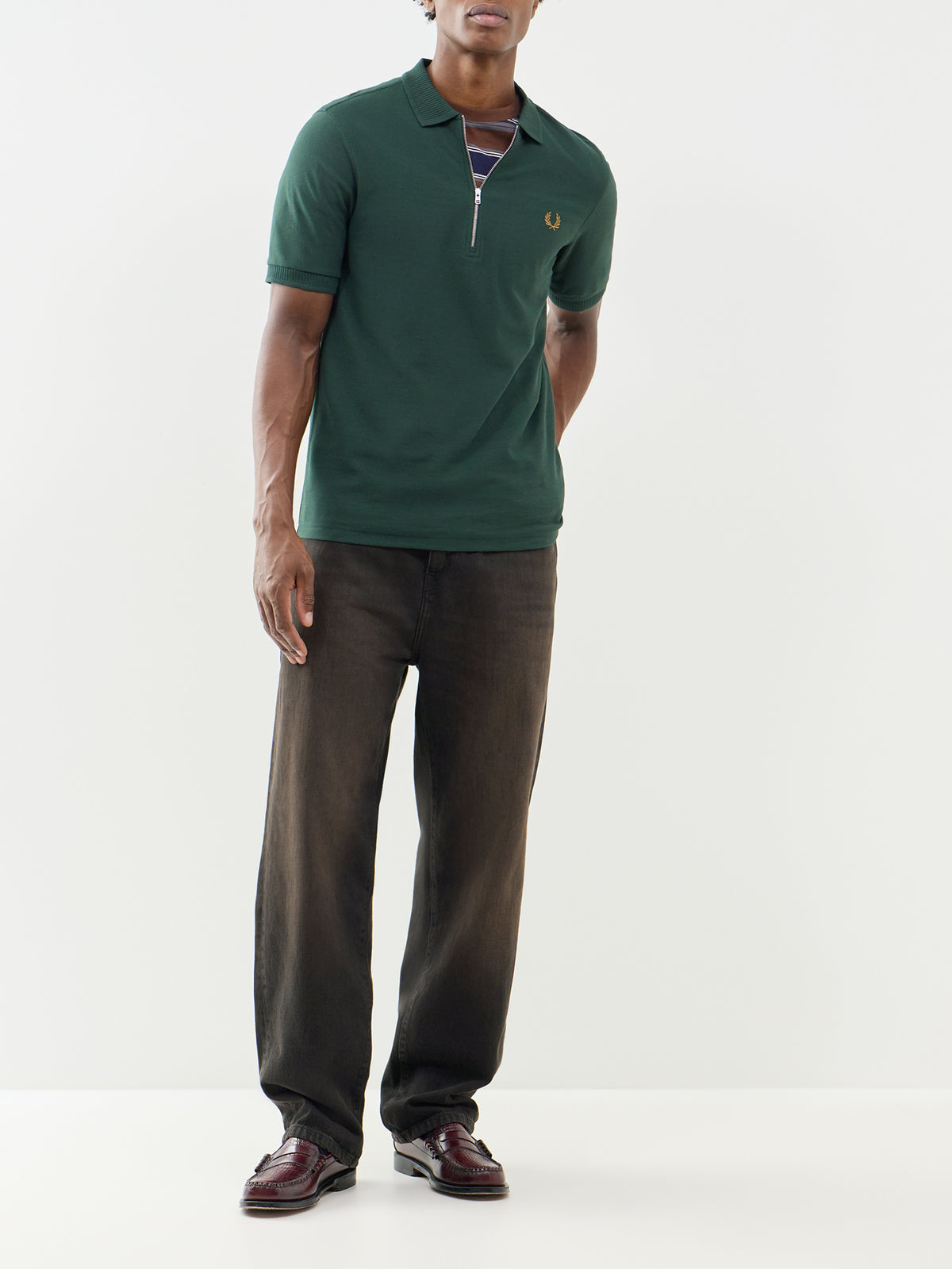 Crepe Piqué Zip Cotton Polo Shirt