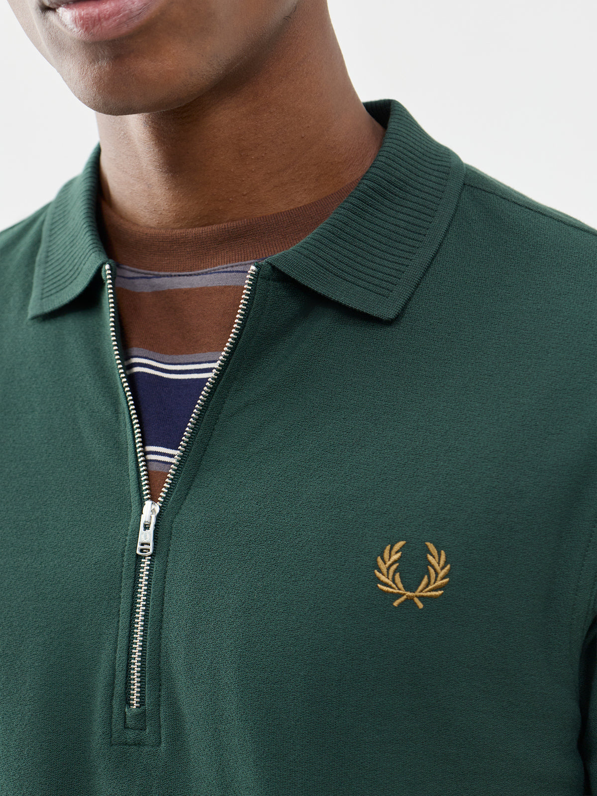 Crepe Piqué Zip Cotton Polo Shirt