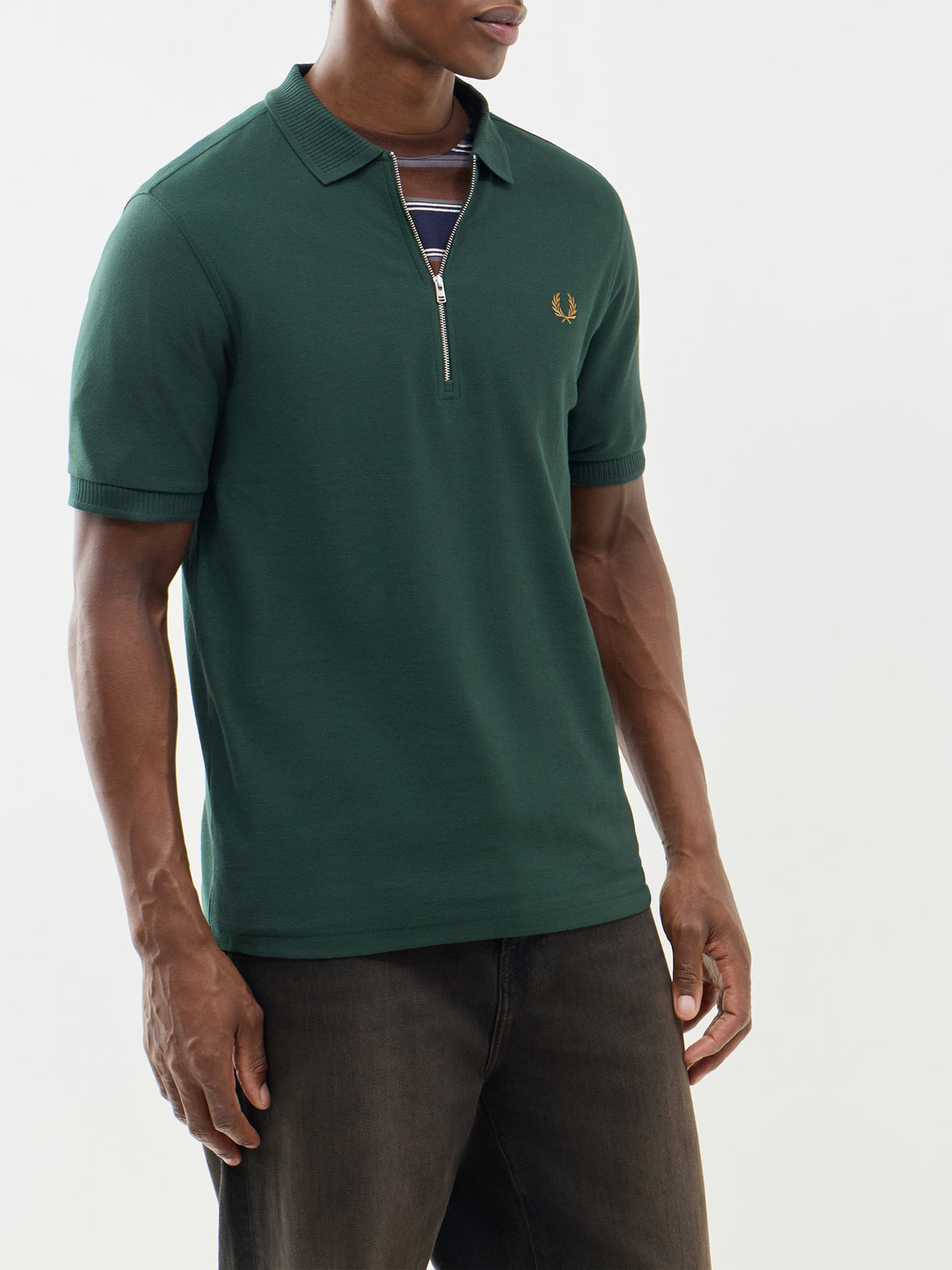 Crepe Piqué Zip Cotton Polo Shirt