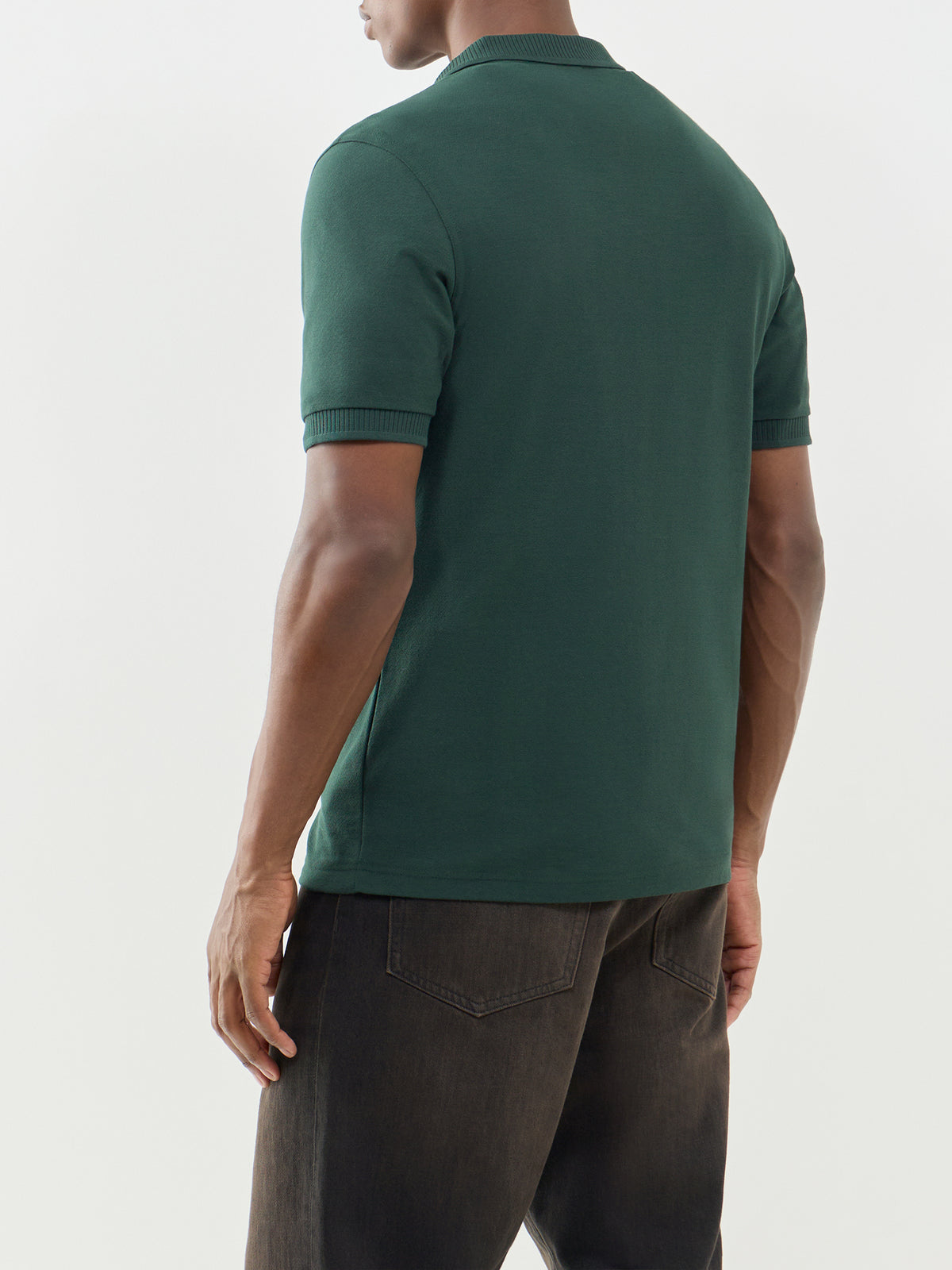 Crepe Piqué Zip Cotton Polo Shirt