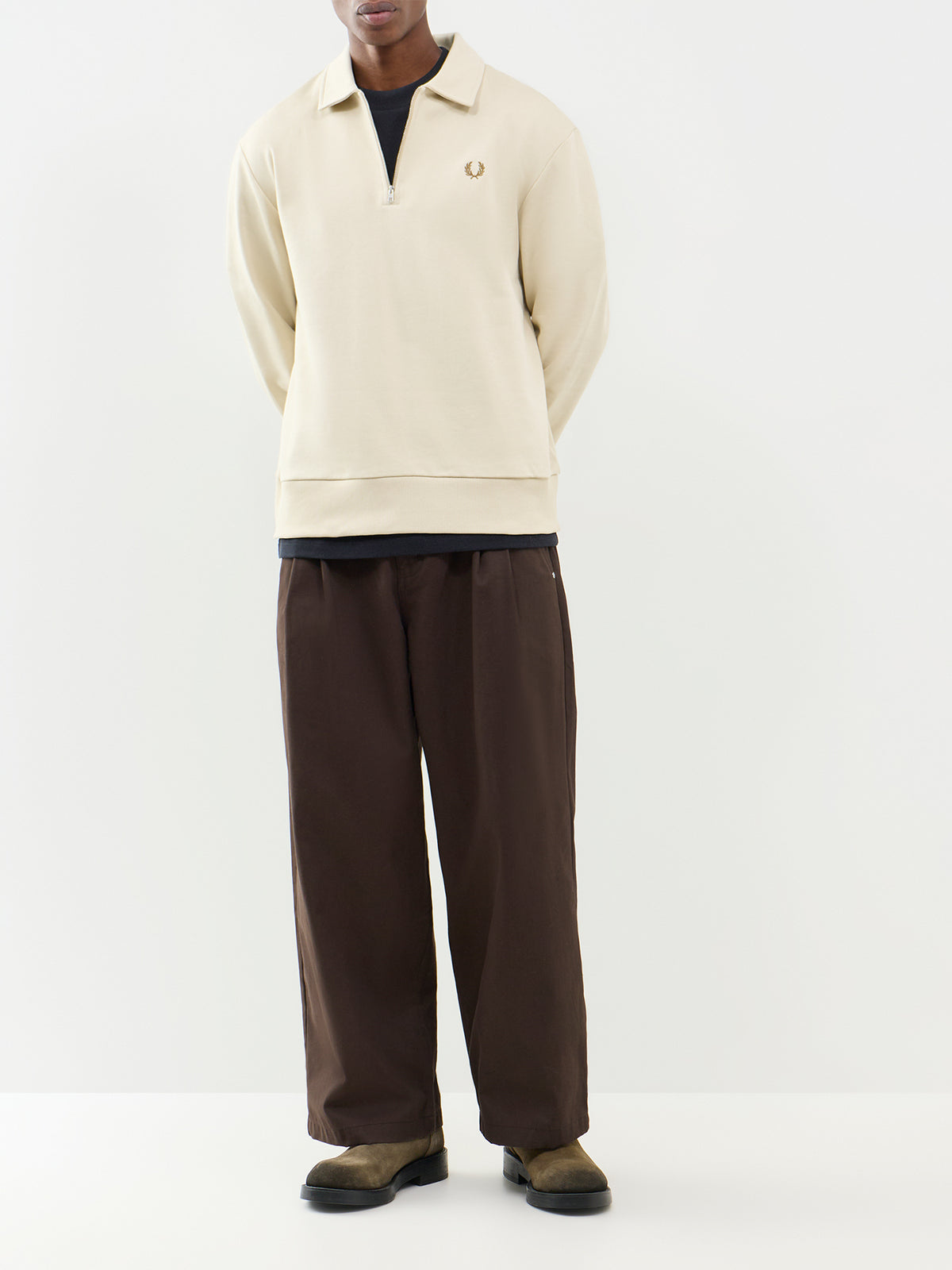 Half Zip Collared  Cotton Sweatshirt