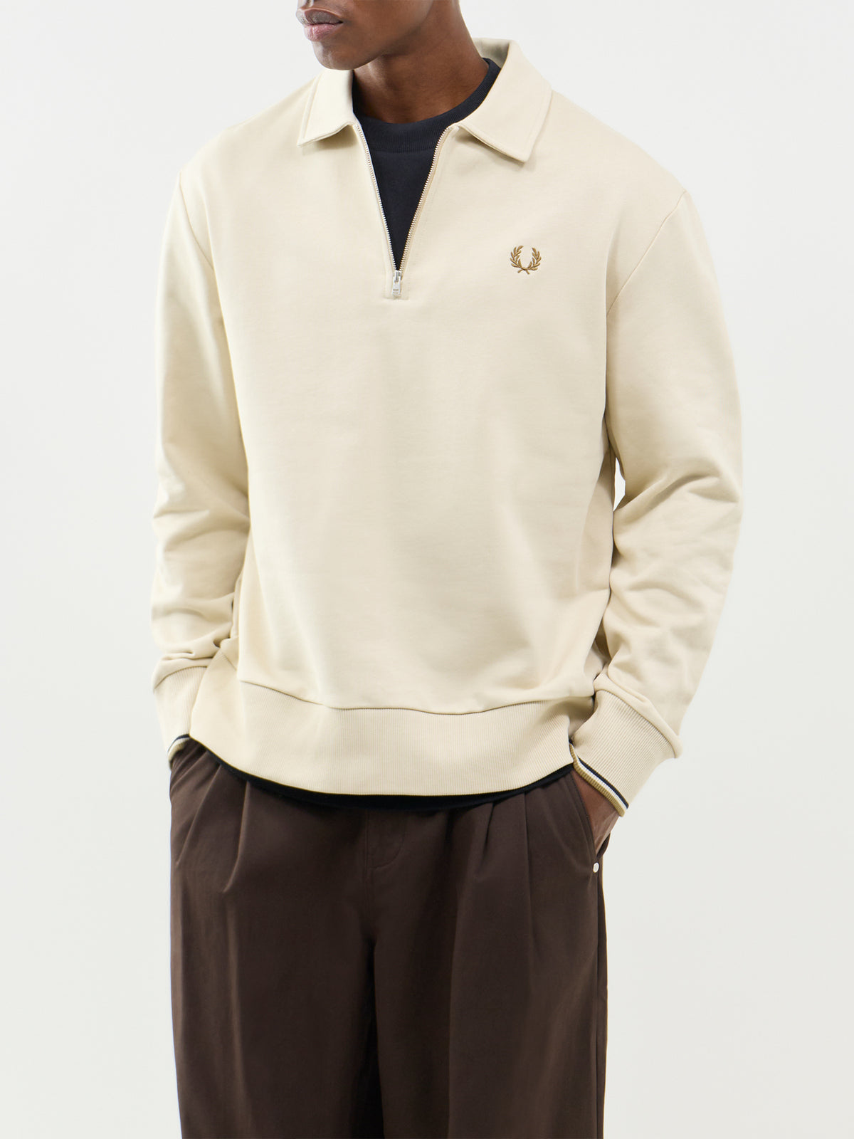 Half Zip Collared  Cotton Sweatshirt