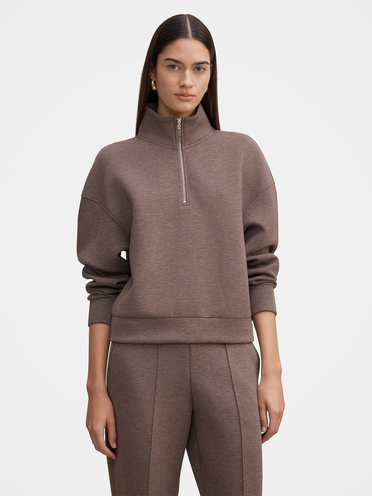 Viscose Hattie Zip Front Lounge Jumper - Mocha Mist