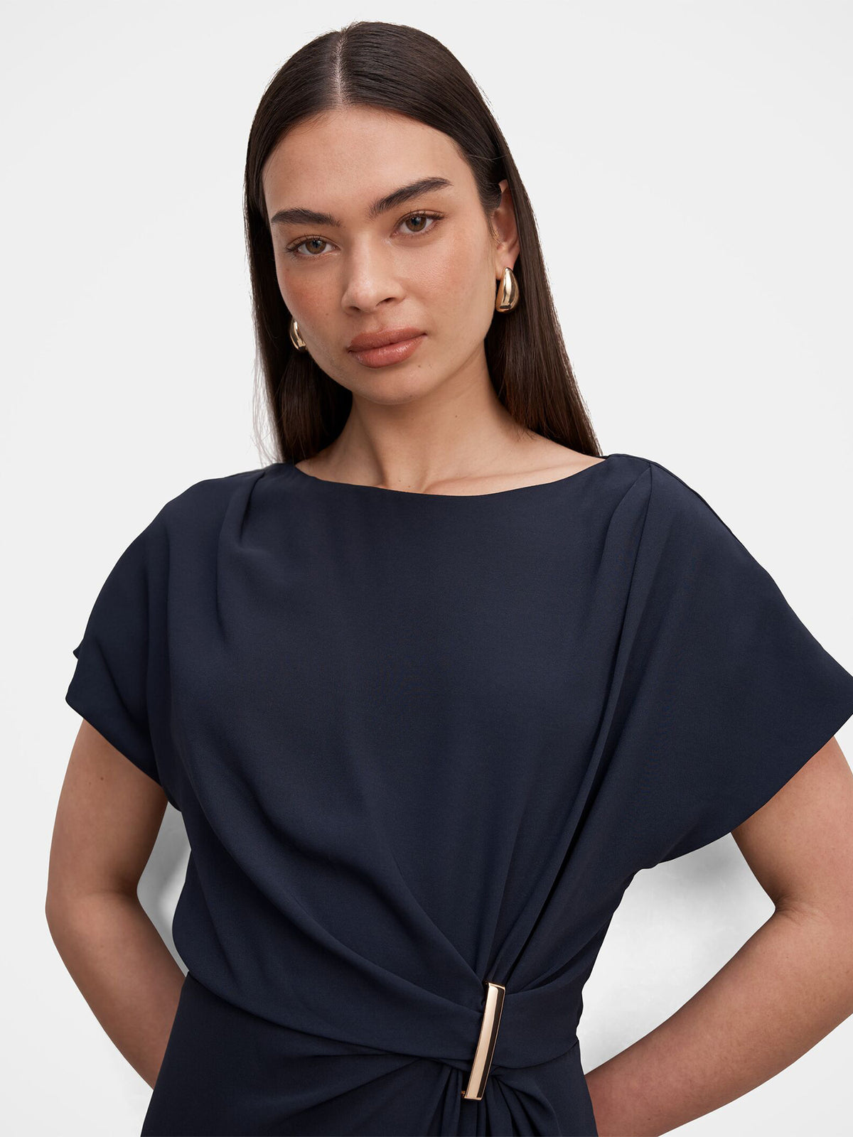 Wren Hardware Detail Midi Dress - Navy