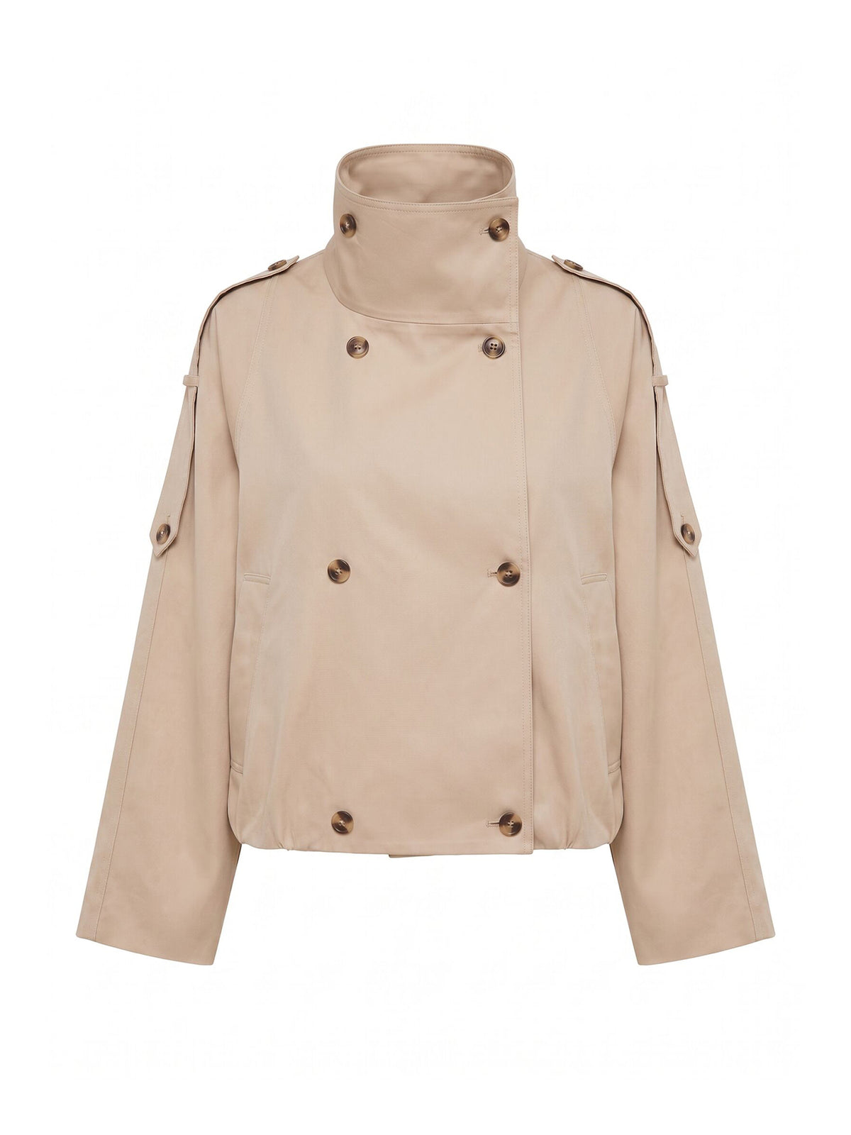 Cotton Billie Funnel Neck Short Trench Coat - Sand