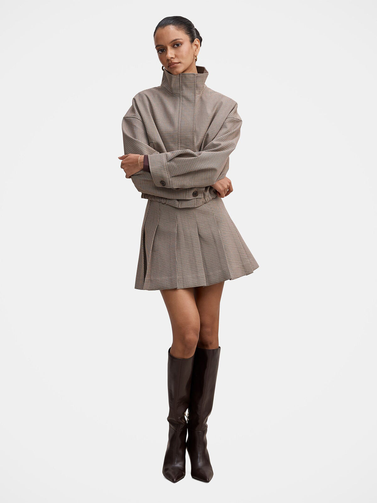 Alisha Petite Pleated Mini Skirt - Micro Check