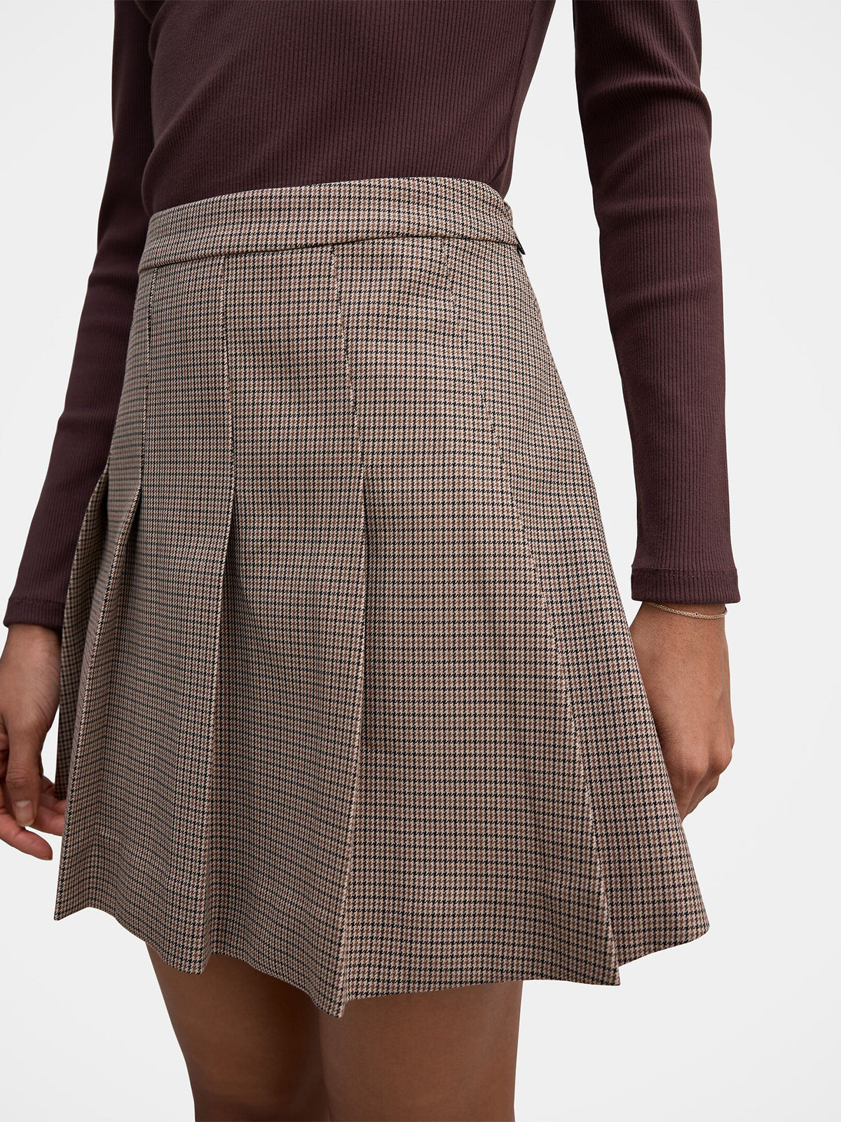 Alisha Petite Pleated Mini Skirt - Micro Check