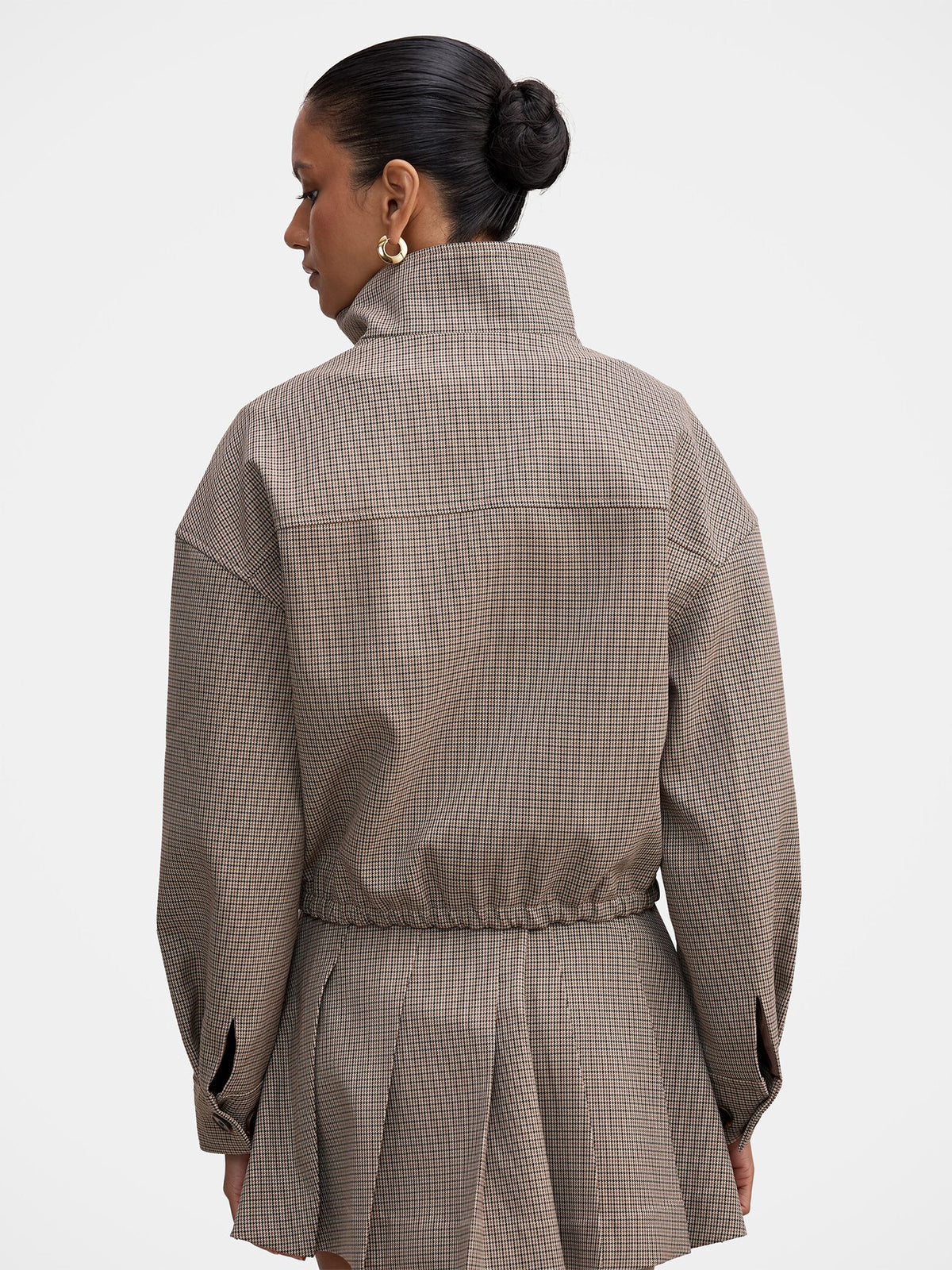Hazel Petite Funnel Neck Check Jacket - White / Black