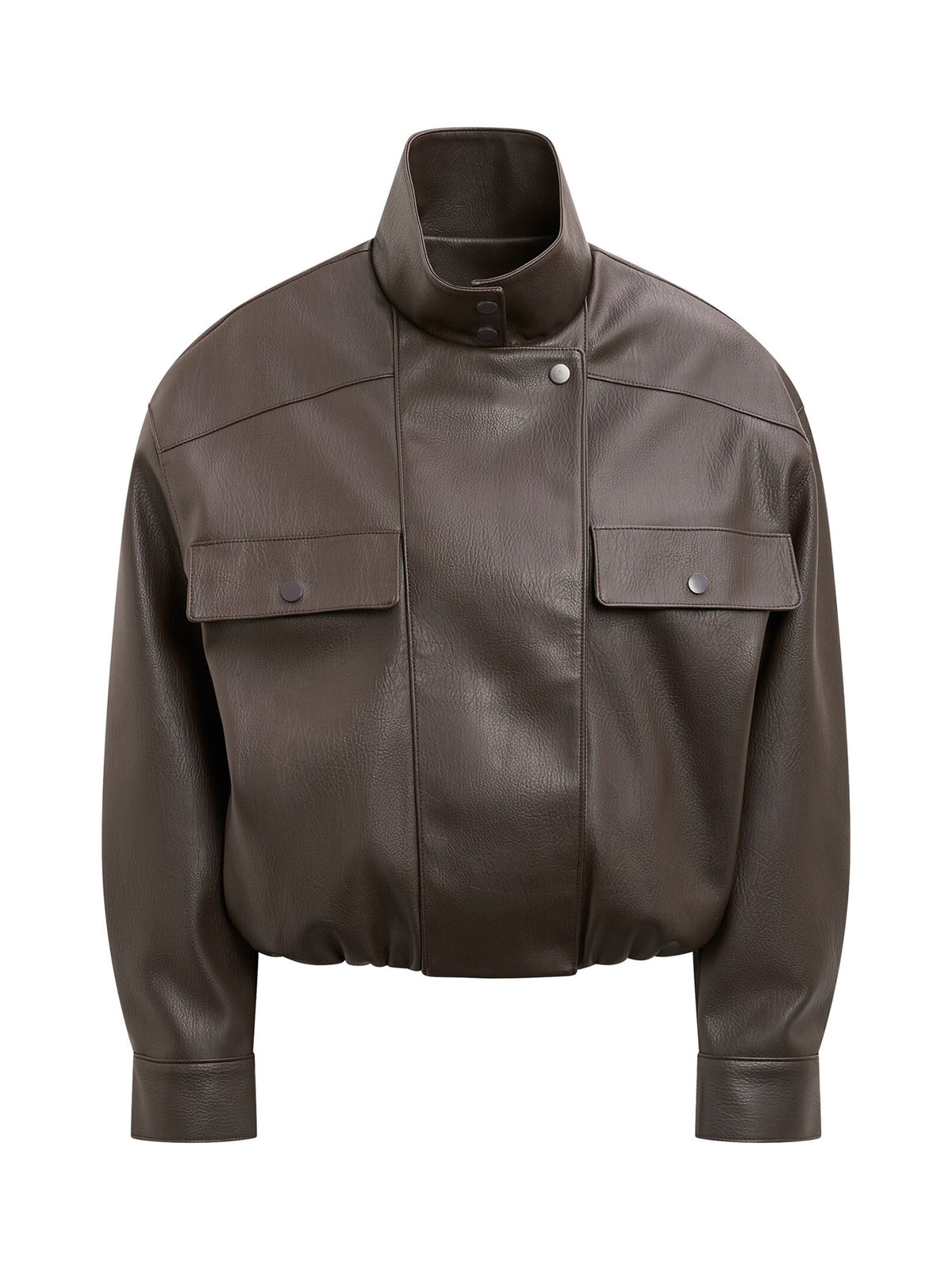Angela Oversized Vegan Leather Bomber Jacket - Chocolate
