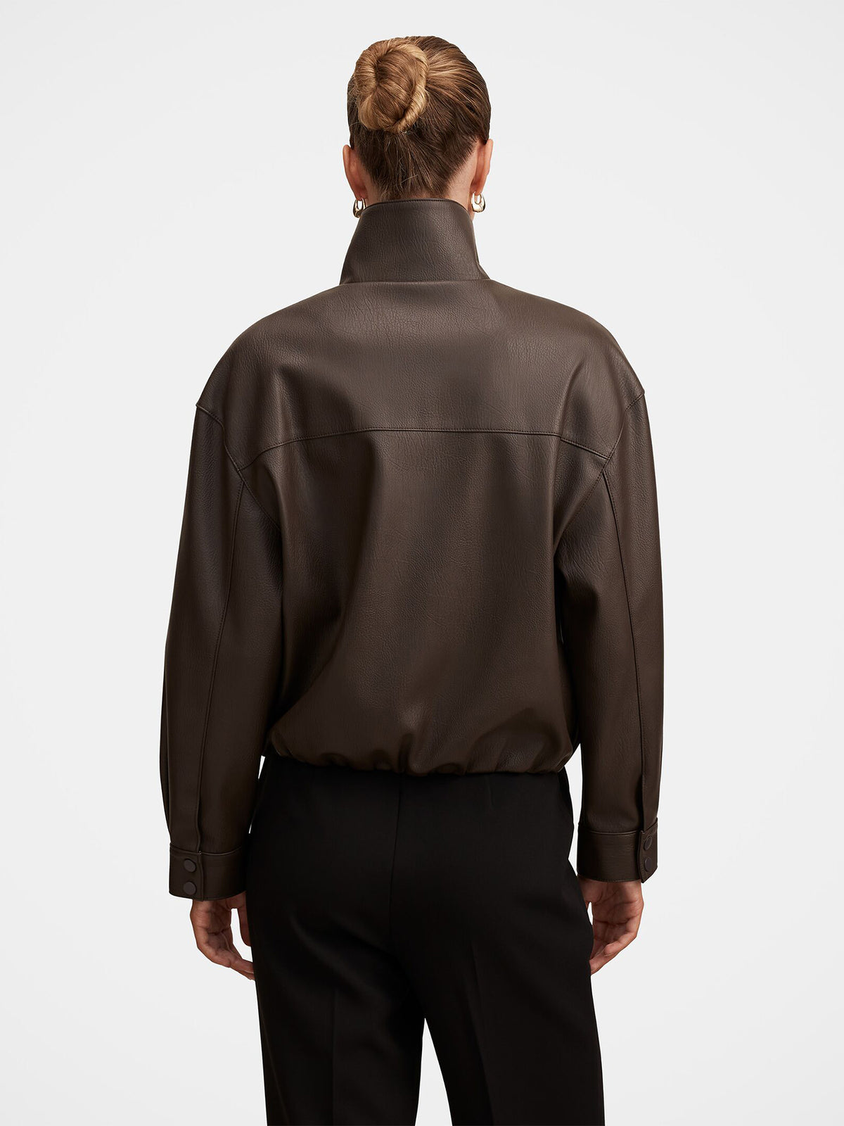 Angela Oversized Vegan Leather Bomber Jacket - Chocolate