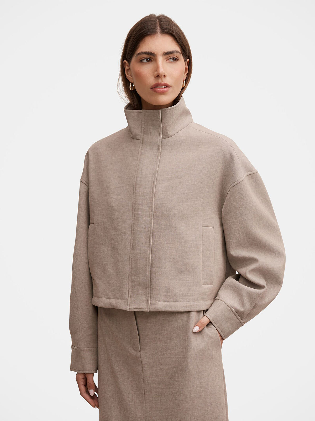 Maya Funnel Neck Jacket - Neutral