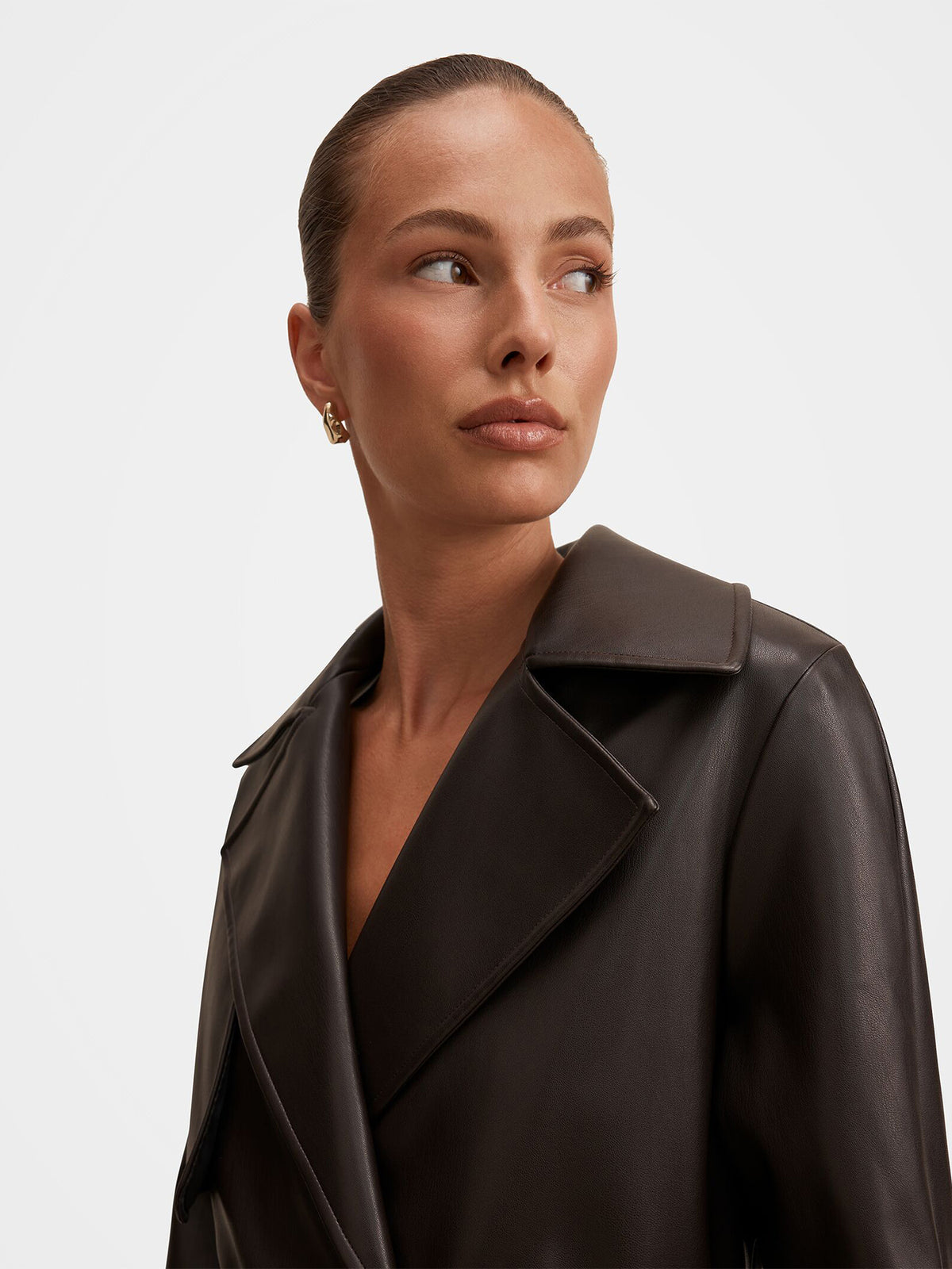 Payton Short Vegan Leather Trench Coat - Chocolate