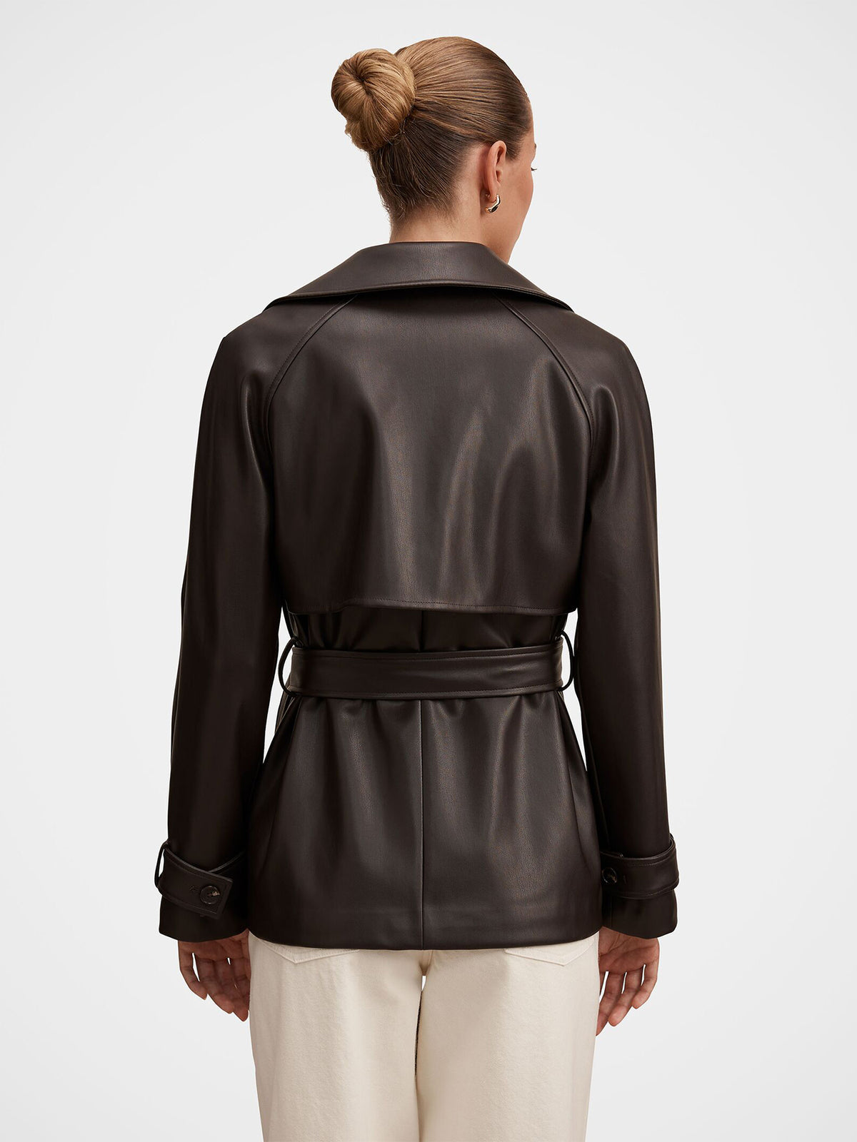 Payton Short Vegan Leather Trench Coat - Chocolate