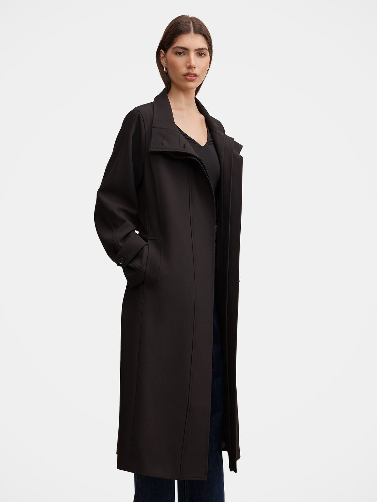 Florence Funnel Neck Trench Coat - Black