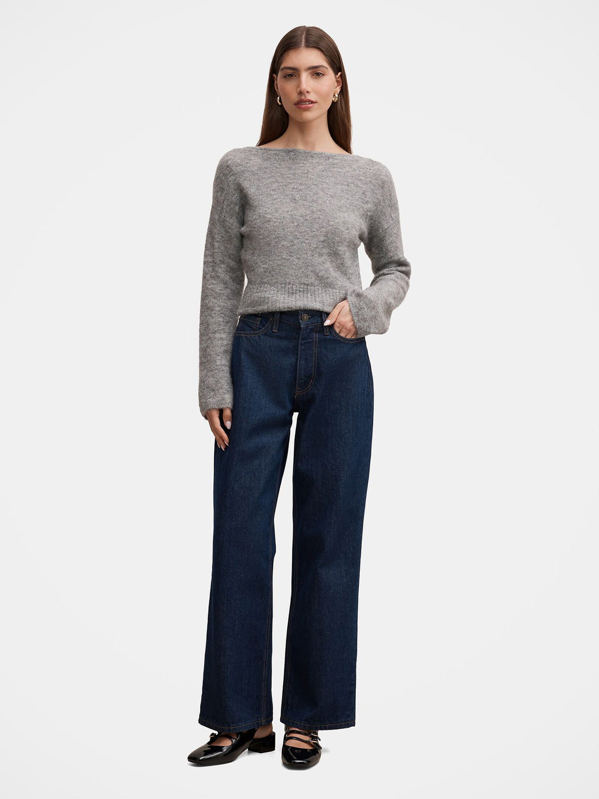Matilda Ballet Neck Jumper - Charcoal Grey