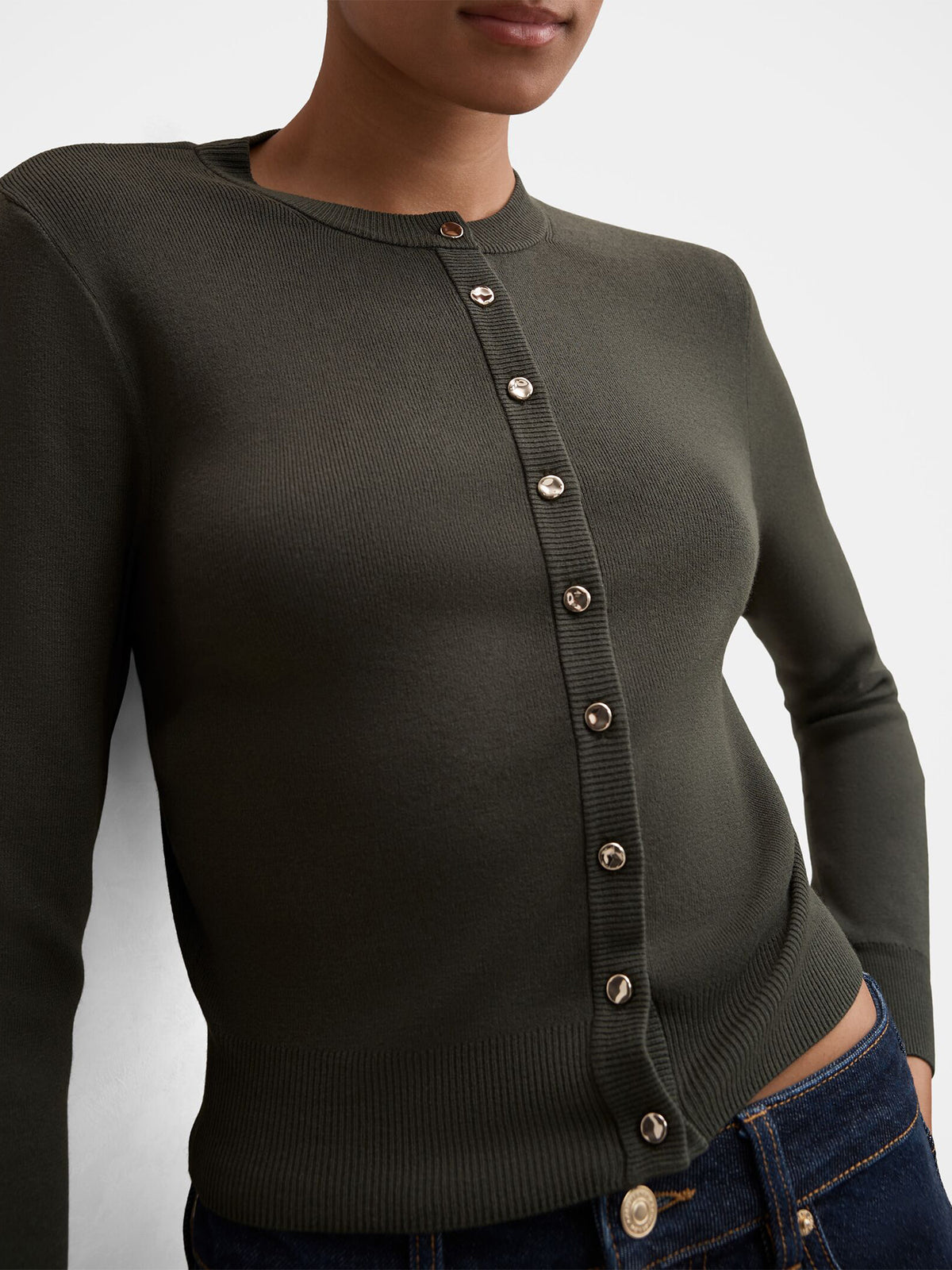 Viscose Rylee Crew Neck Cardigan - Olive Green