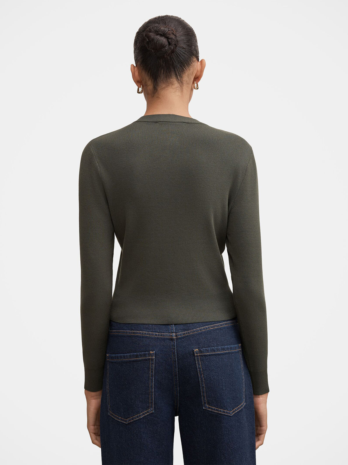 Viscose Rylee Crew Neck Cardigan - Olive Green