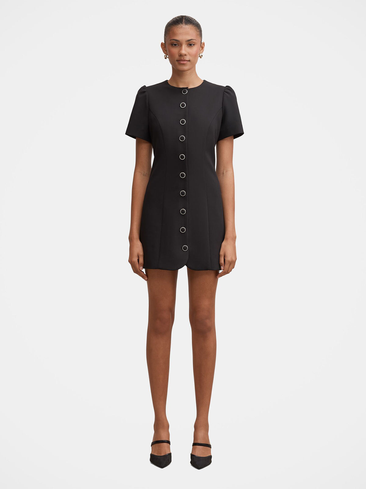 Elinda Button-Up Mini Dress - Black