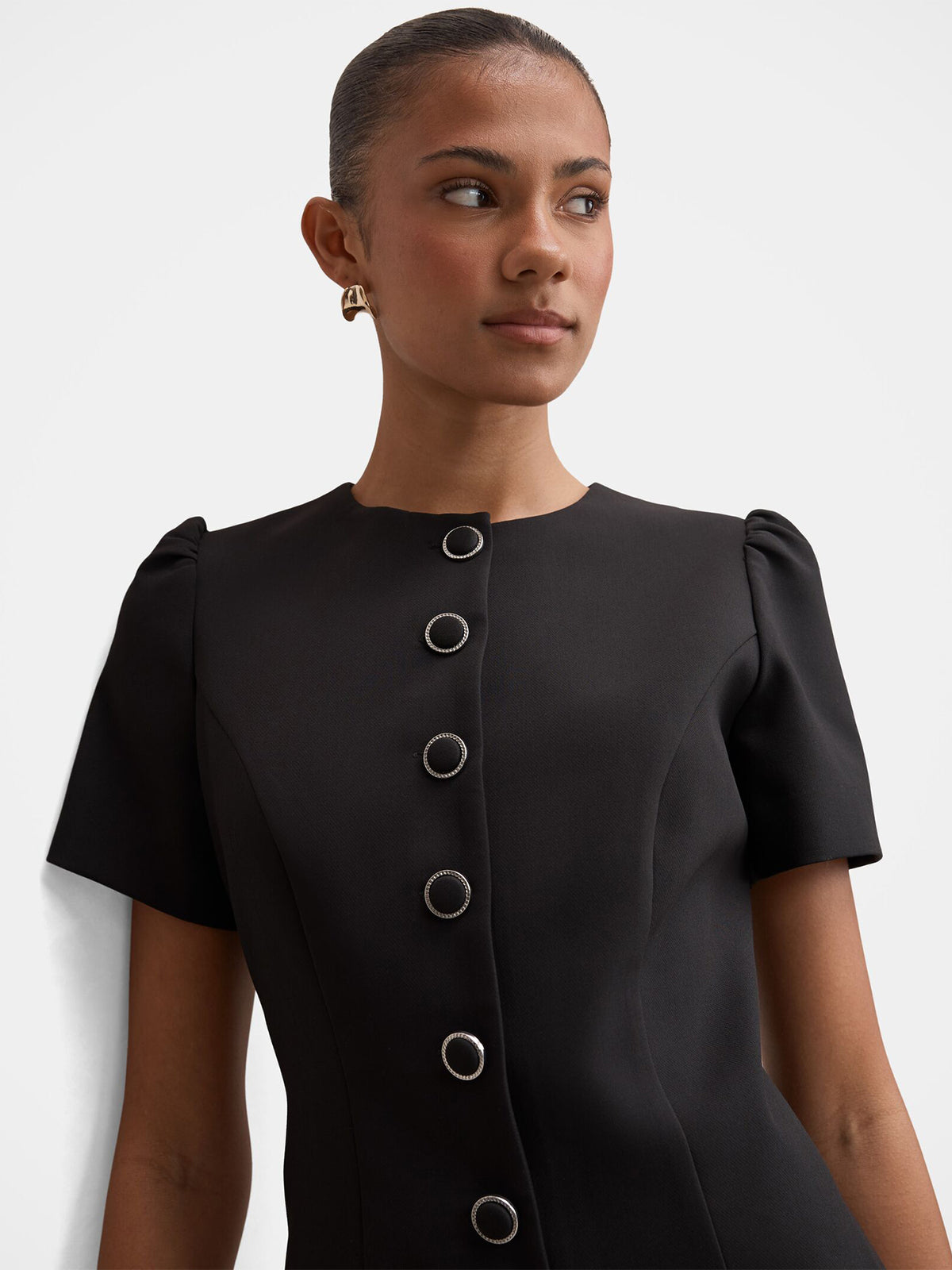 Elinda Button-Up Mini Dress - Black