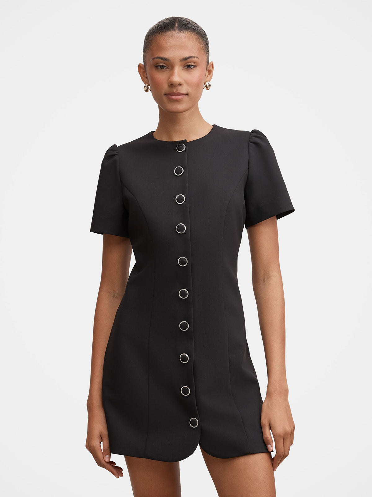 Elinda Button-Up Mini Dress - Black
