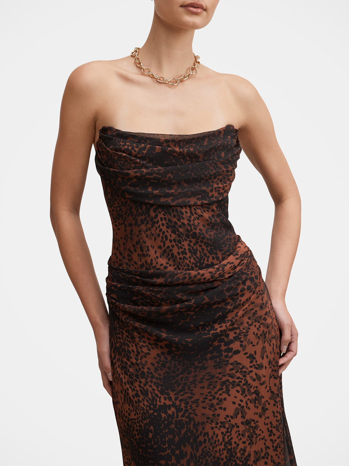 Gwynne Draped Strapless Maxi Dress - Flecked Spot
