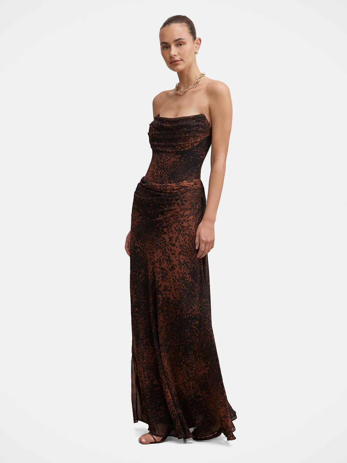Gwynne Draped Strapless Maxi Dress - Flecked Spot
