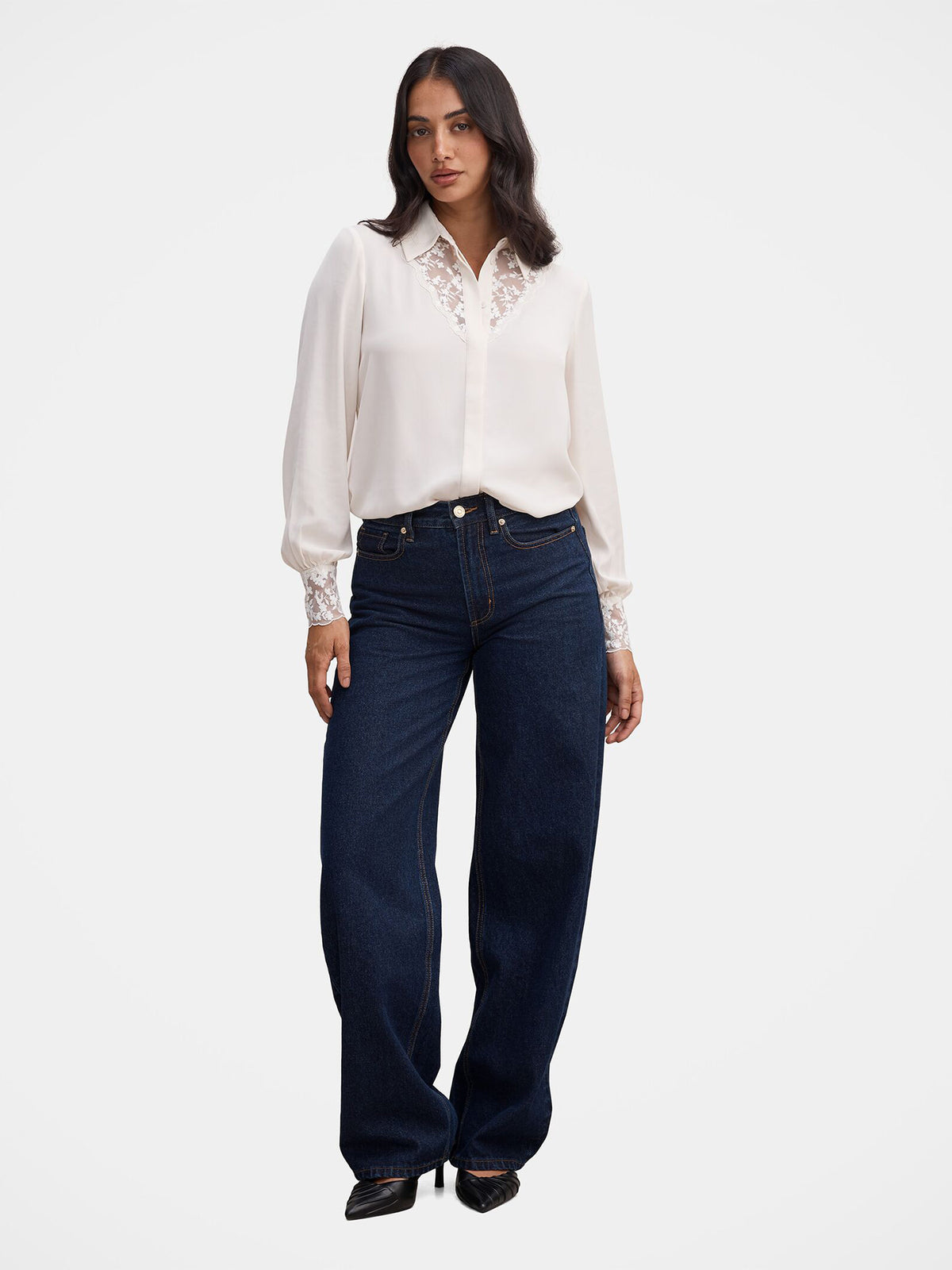 Hannah Lace Trim Shirt - Neutral