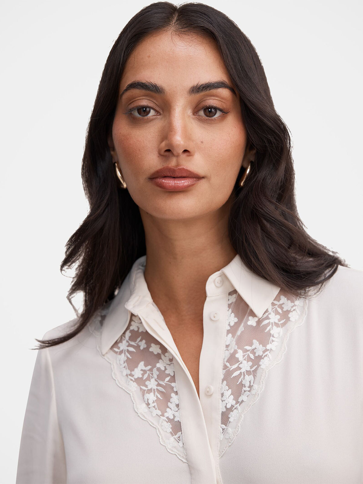 Hannah Lace Trim Shirt - Neutral