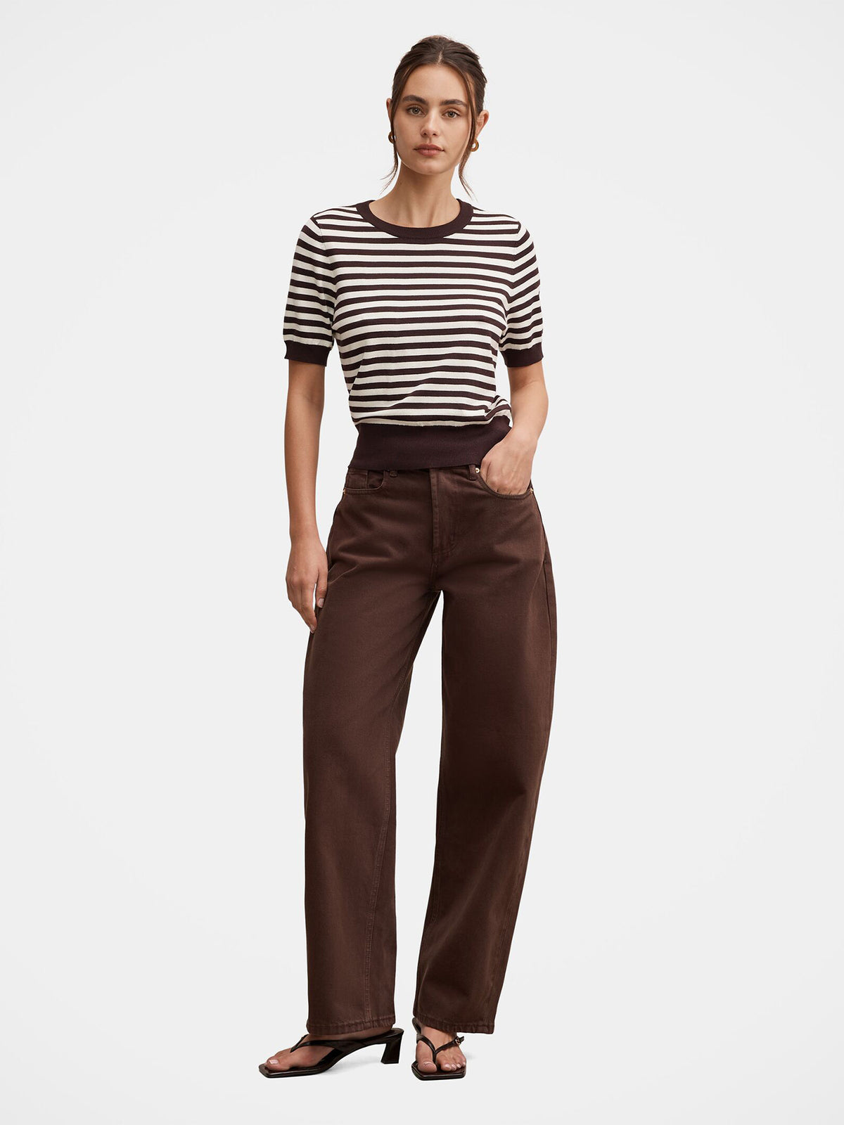 Viscose Maisie Striped Short-Sleeved T-Shirt - Chocolate