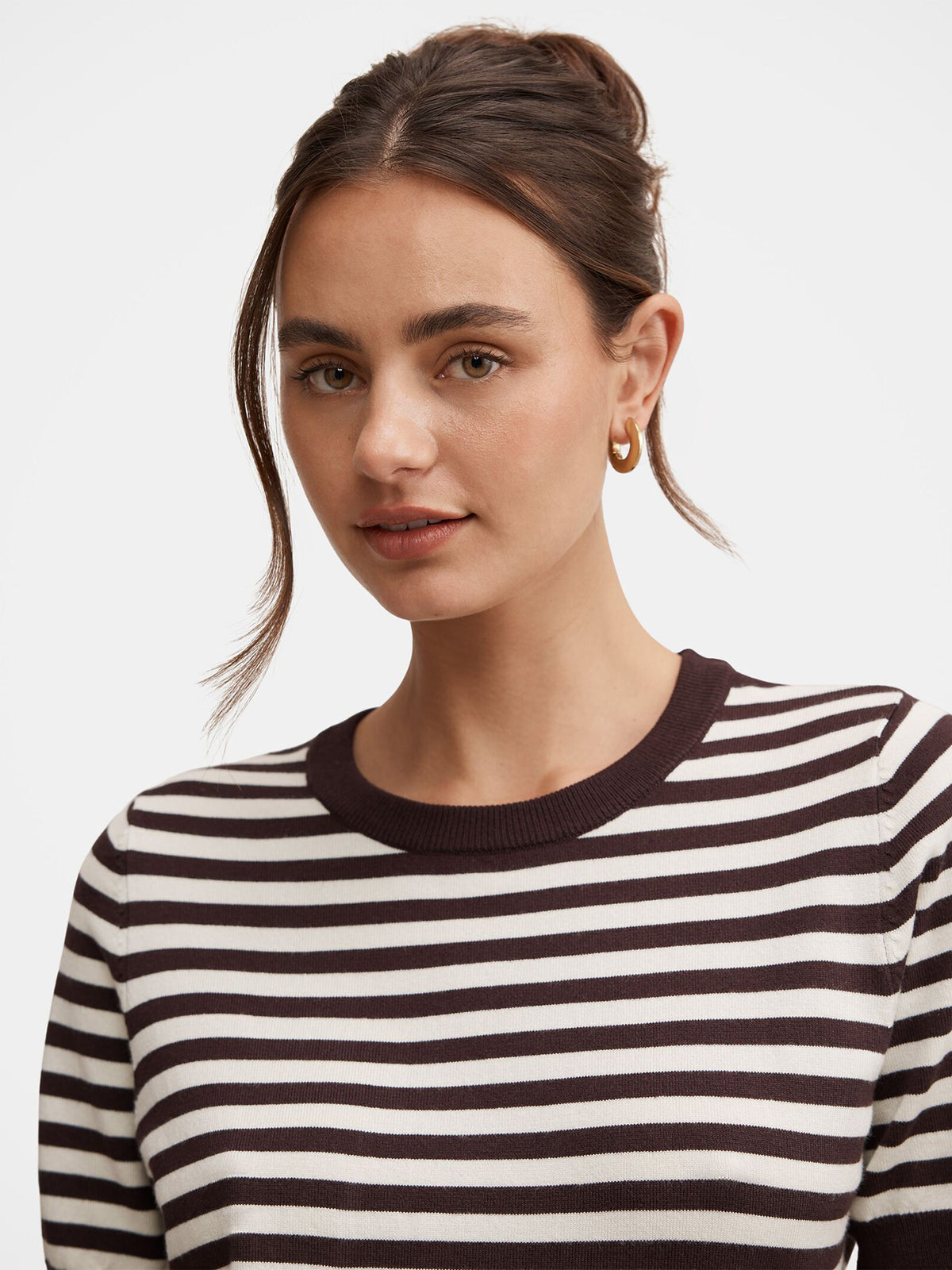 Viscose Maisie Striped Short-Sleeved T-Shirt - Chocolate