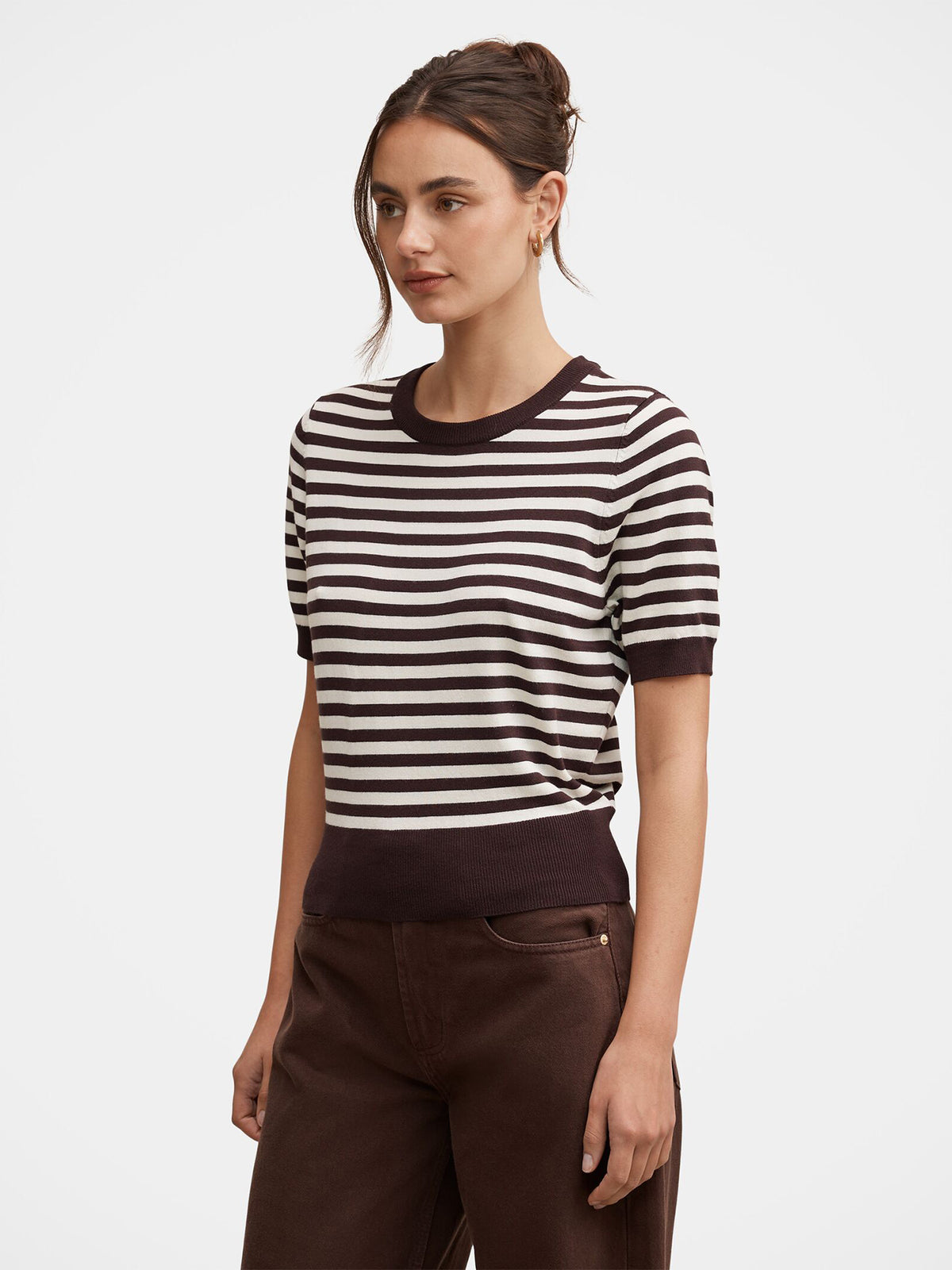 Viscose Maisie Striped Short-Sleeved T-Shirt - Chocolate