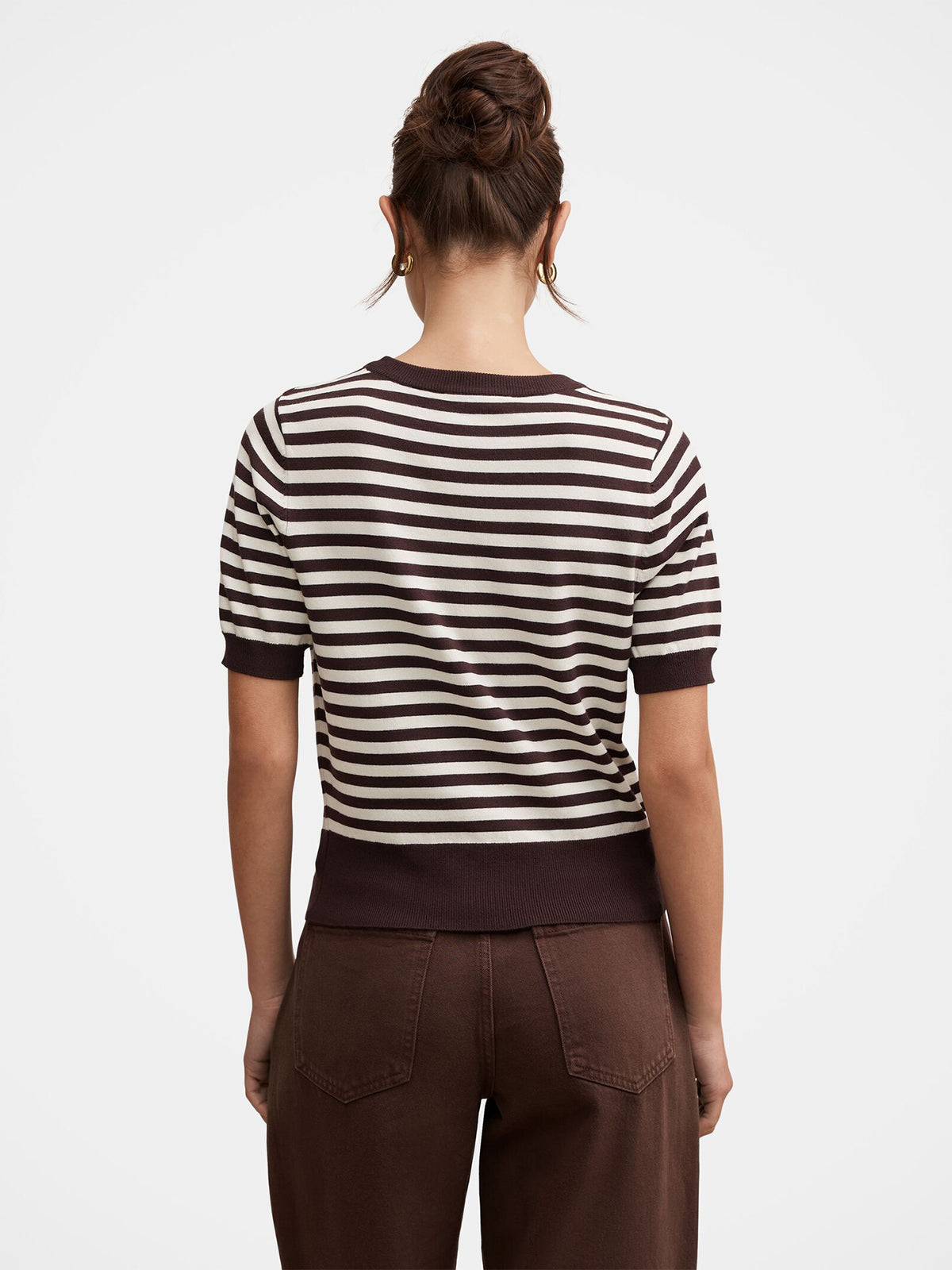 Viscose Maisie Striped Short-Sleeved T-Shirt - Chocolate