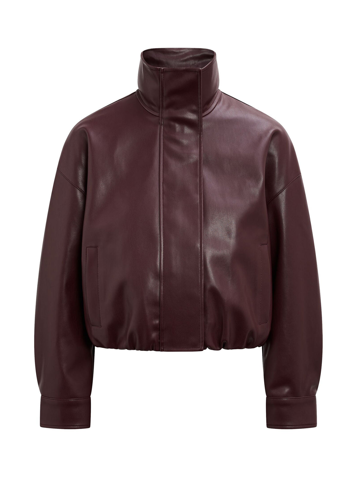 Jacquie Petite Vegan Leather Funnel Neck Jacket - Bella Berry