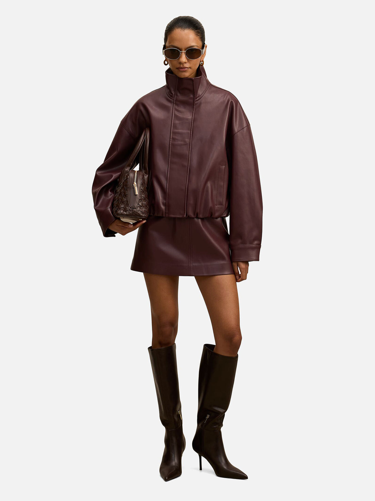 Jacquie Petite Vegan Leather Funnel Neck Jacket - Bella Berry