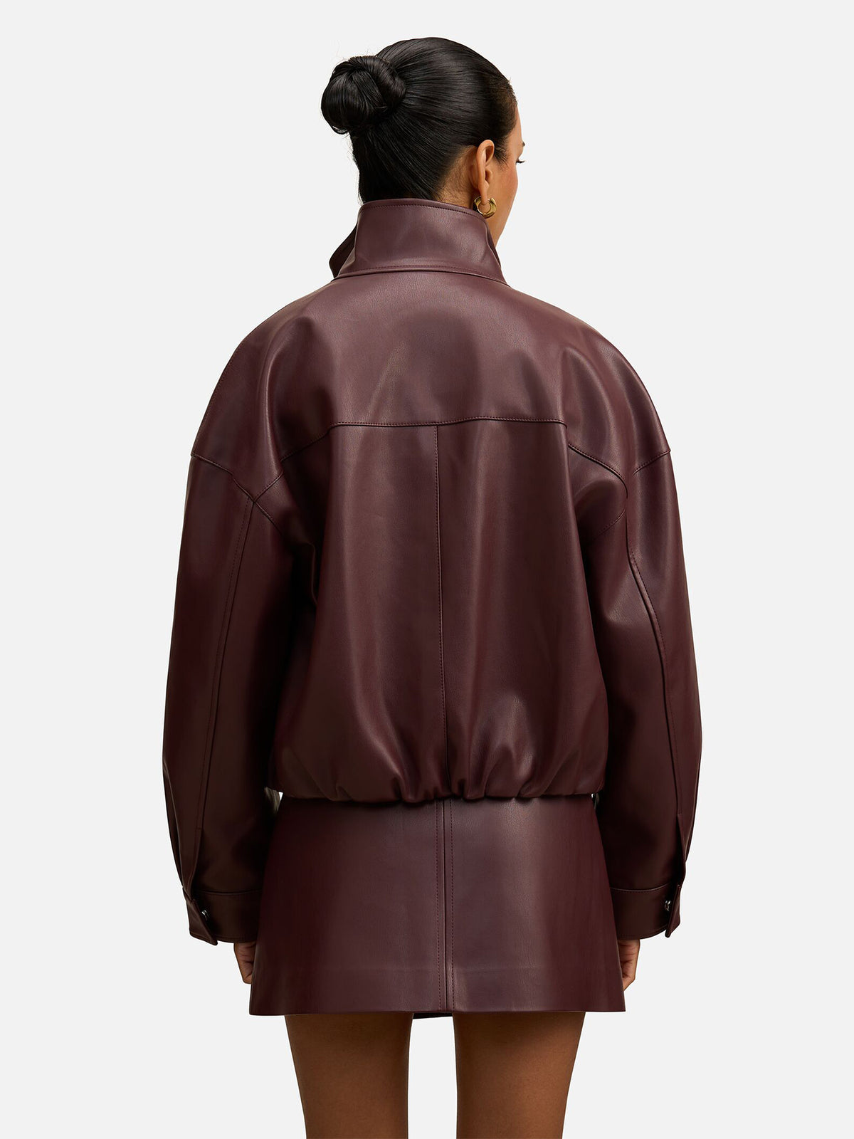 Jacquie Petite Vegan Leather Funnel Neck Jacket - Bella Berry