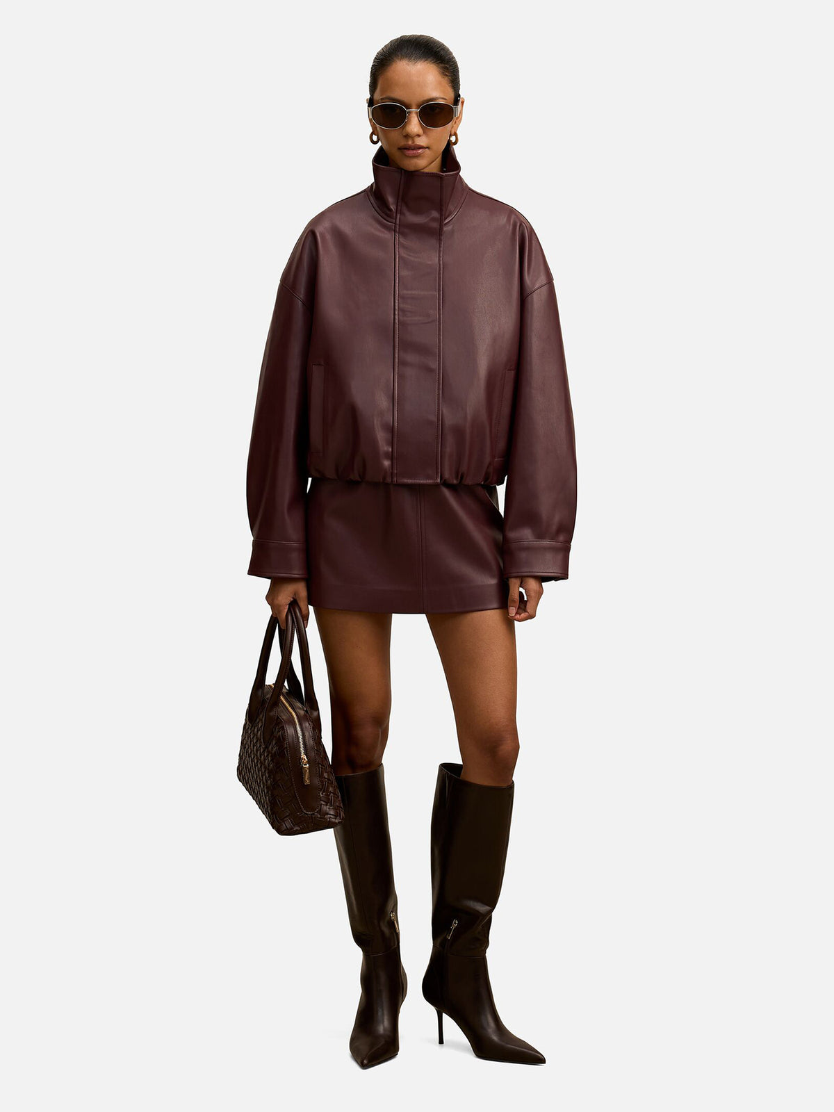 Renee Petite Vegan Leather Skirt - Berry