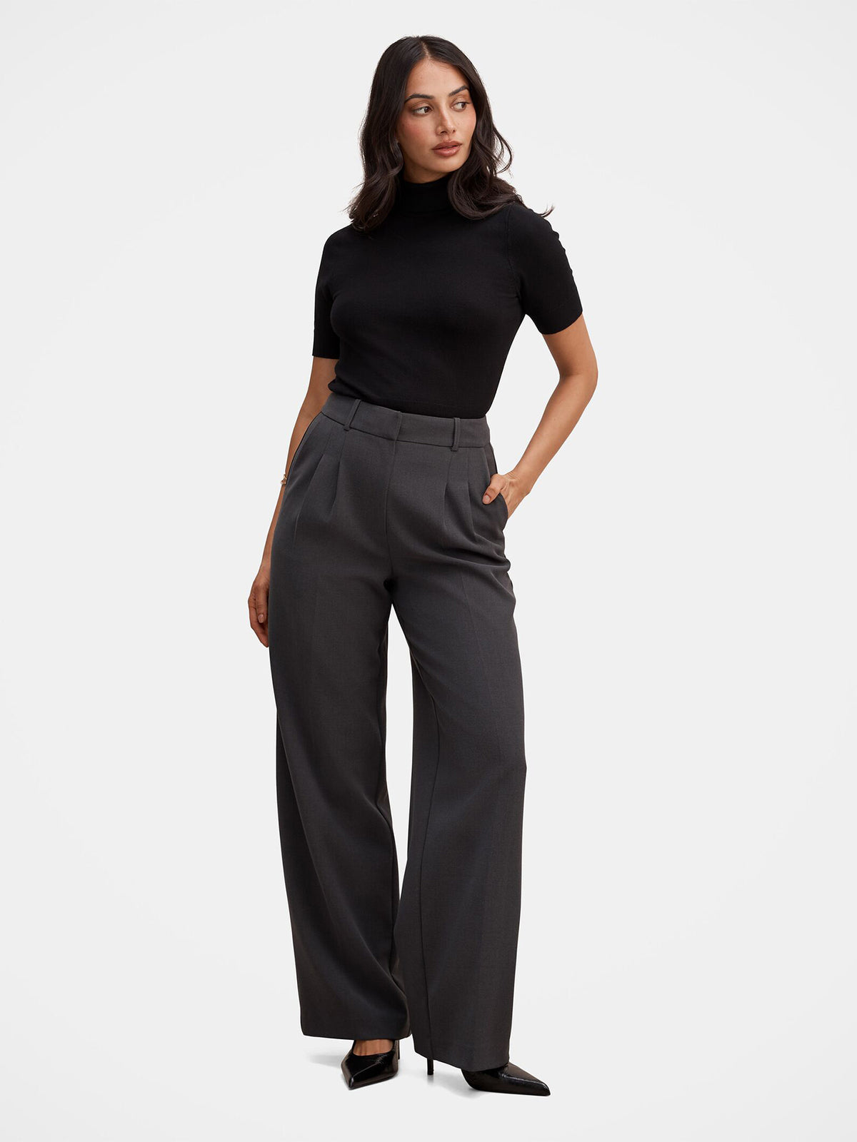 Eva Wide Leg Trousers - Grey Marl