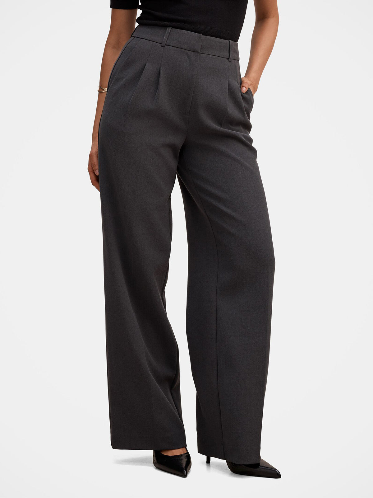 Eva Wide Leg Trousers - Grey Marl