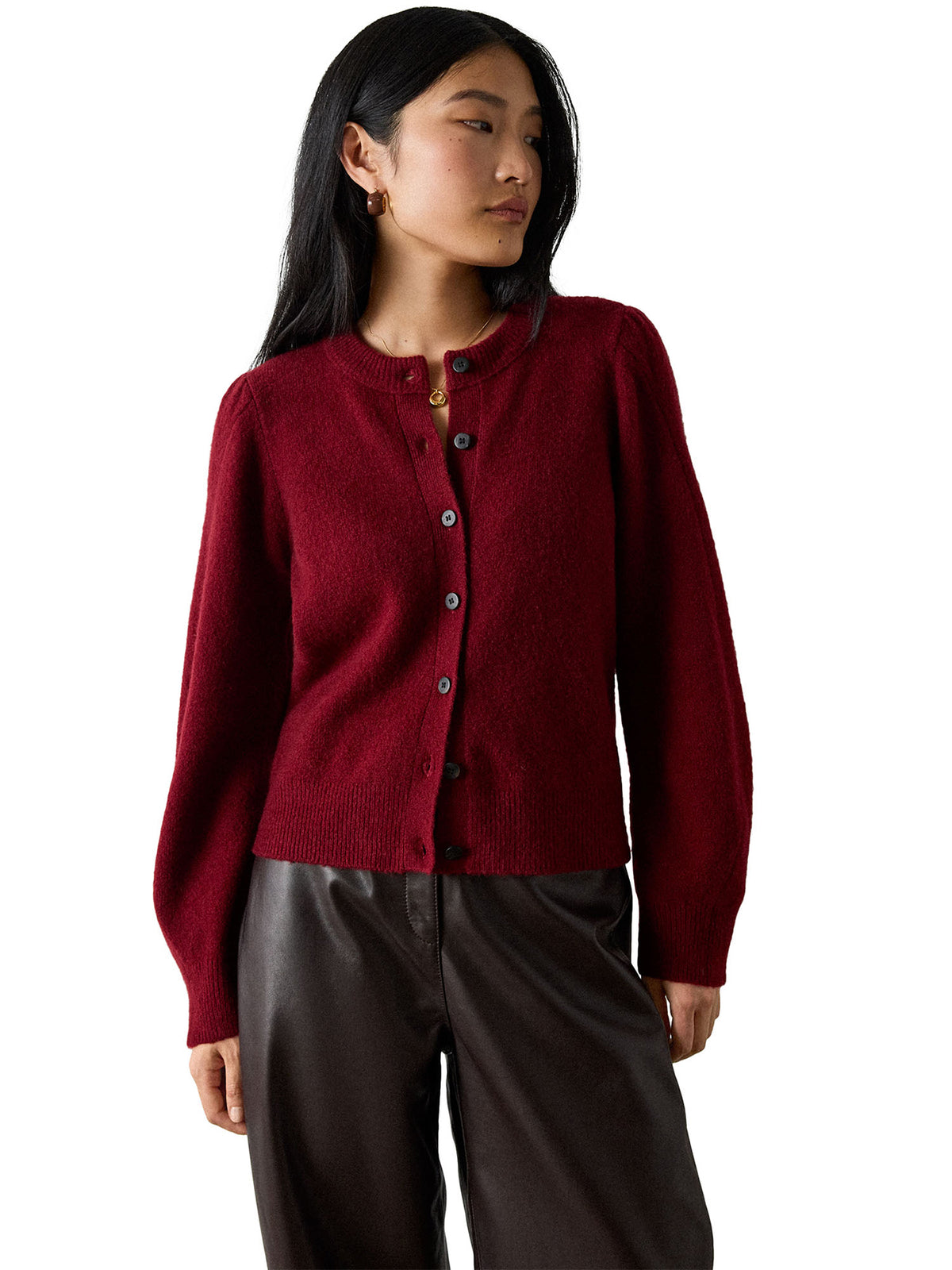 6Wool Mix Puff Sleeve Cardigan