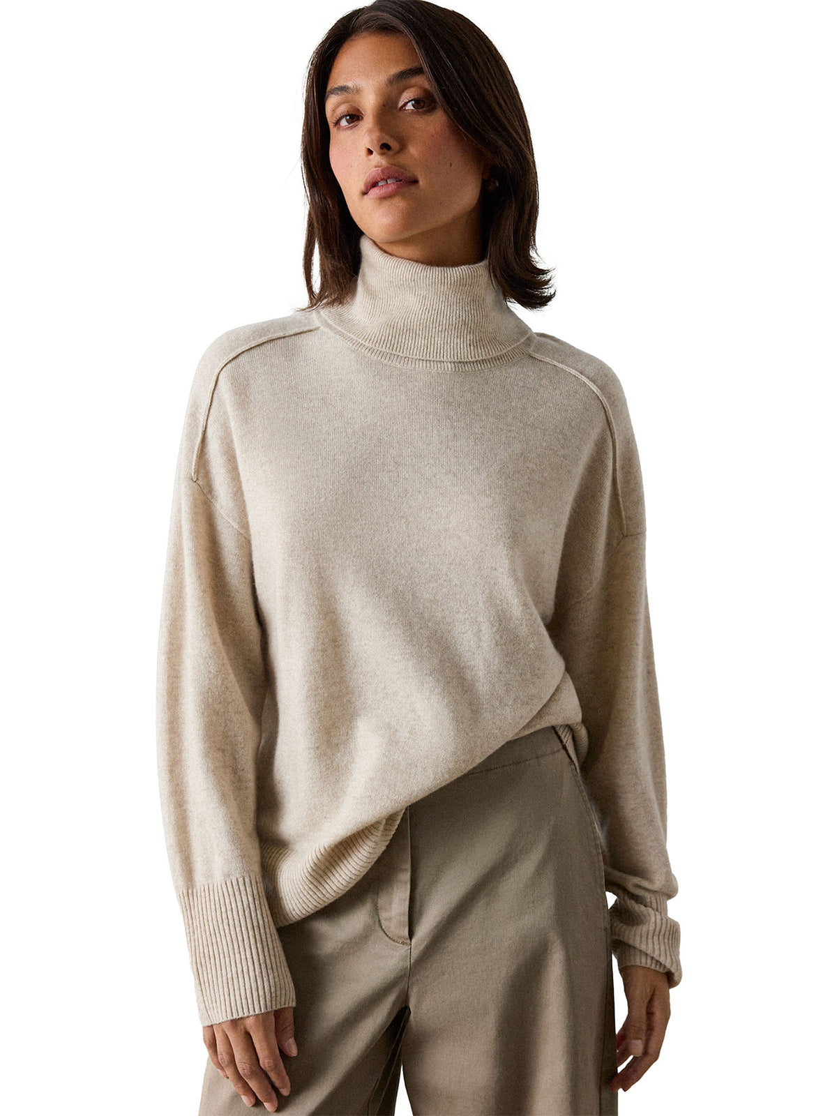 Cashmere Seam Roll Neck Knit