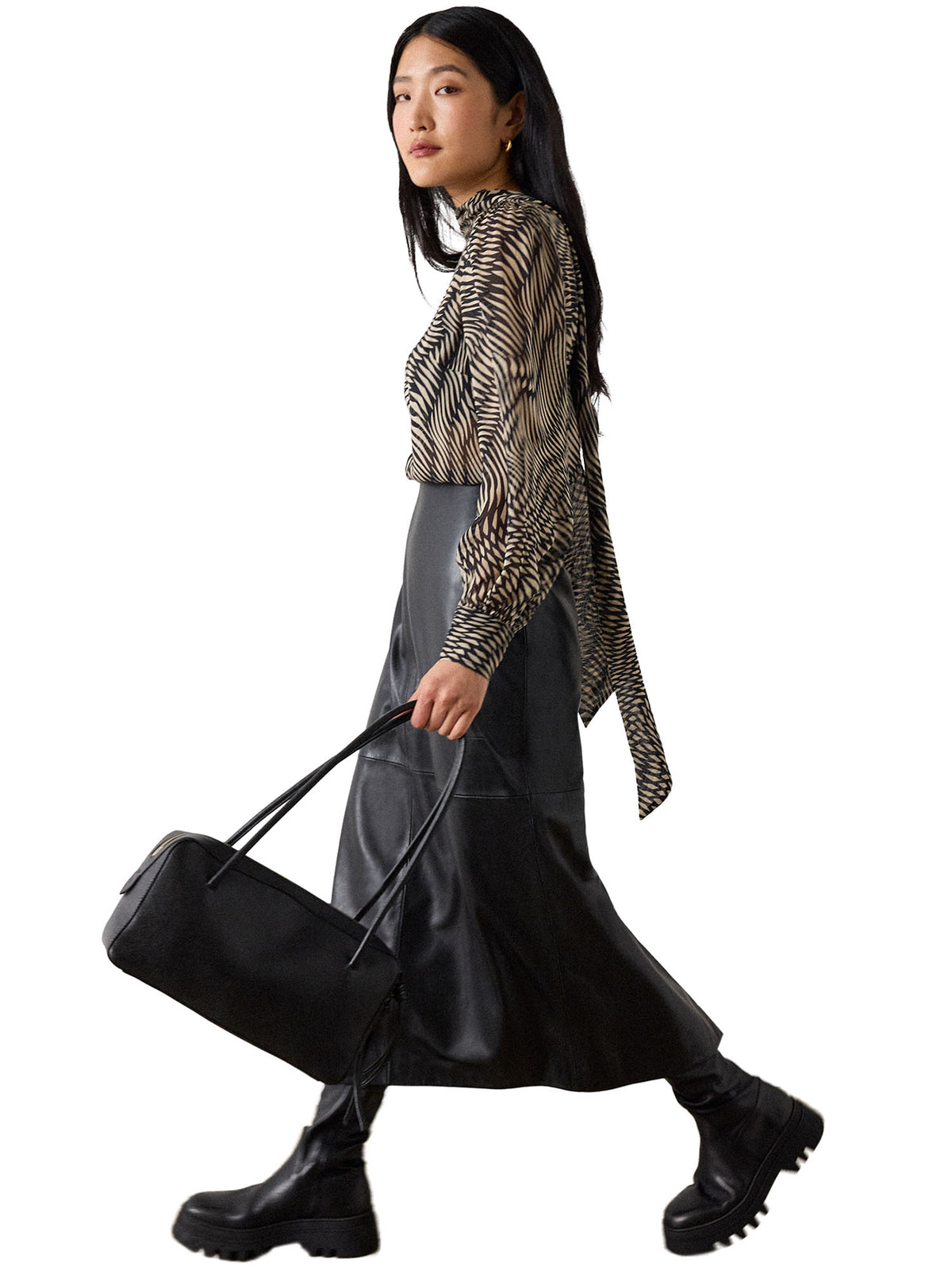 Geo Sheer Cuffed Blouse
