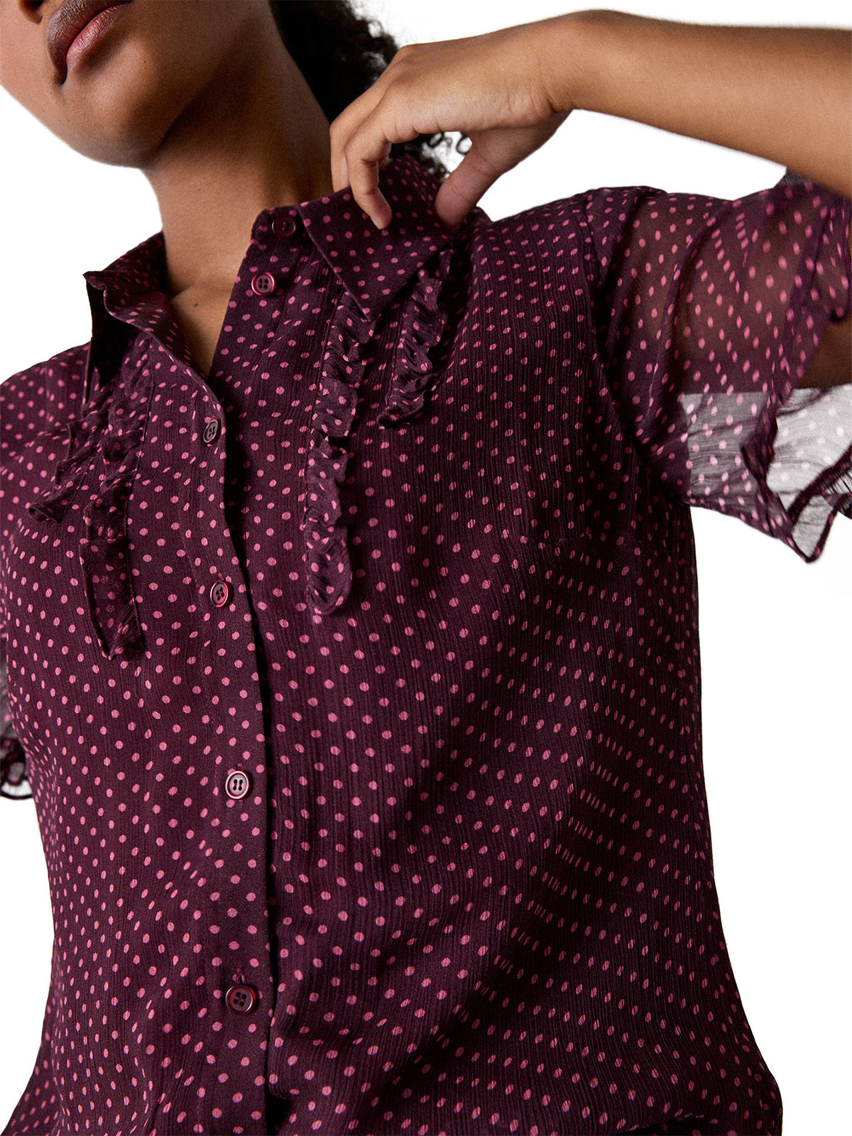 Polka Dot Sheer Sleeve Shirt