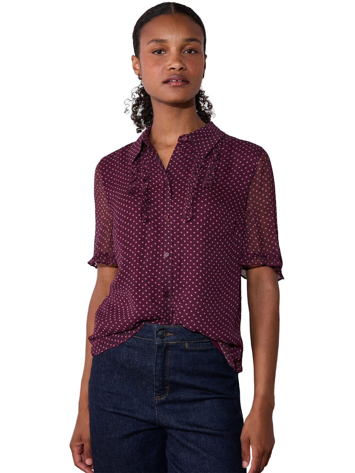 Polka Dot Sheer Sleeve Shirt