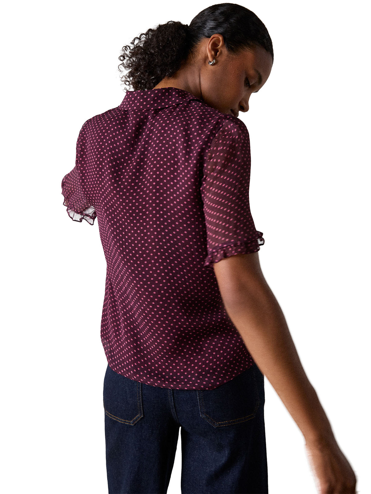 Polka Dot Sheer Sleeve Shirt